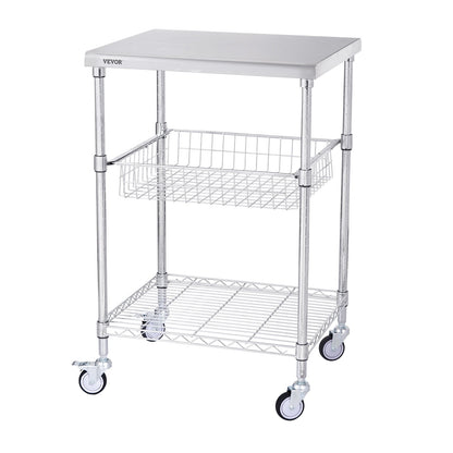 Kitchen Utility Cart, 3 Tiers, Wire Rolling Cart with 213kg Capacity, Steel Service Cart on Wheels, Metal V952-LLCFTCCB20X24IGJ4V0