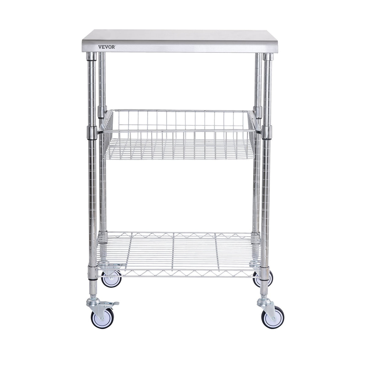 Kitchen Utility Cart, 3 Tiers, Wire Rolling Cart with 213kg Capacity, Steel Service Cart on Wheels, Metal V952-LLCFTCCB20X24IGJ4V0