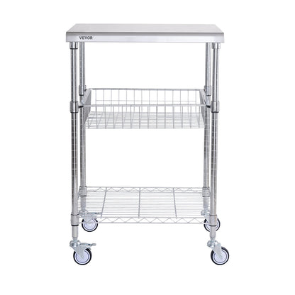 Kitchen Utility Cart, 3 Tiers, Wire Rolling Cart with 213kg Capacity, Steel Service Cart on Wheels, Metal V952-LLCFTCCB20X24IGJ4V0