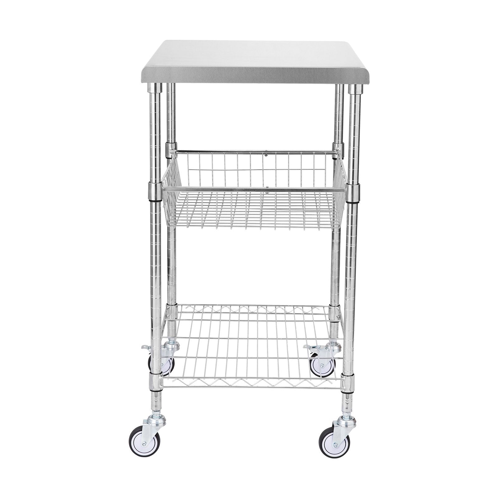 Kitchen Utility Cart, 3 Tiers, Wire Rolling Cart with 213kg Capacity, Steel Service Cart on Wheels, Metal V952-LLCFTCCB20X24IGJ4V0