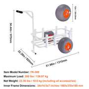 Beach Fishing Cart, 136 kg Load Capacity, Fish and Marine Cart with Two 330 mm Big Wheels PU Balloon Tires V952-LLKYJC13YC0073FBMV0