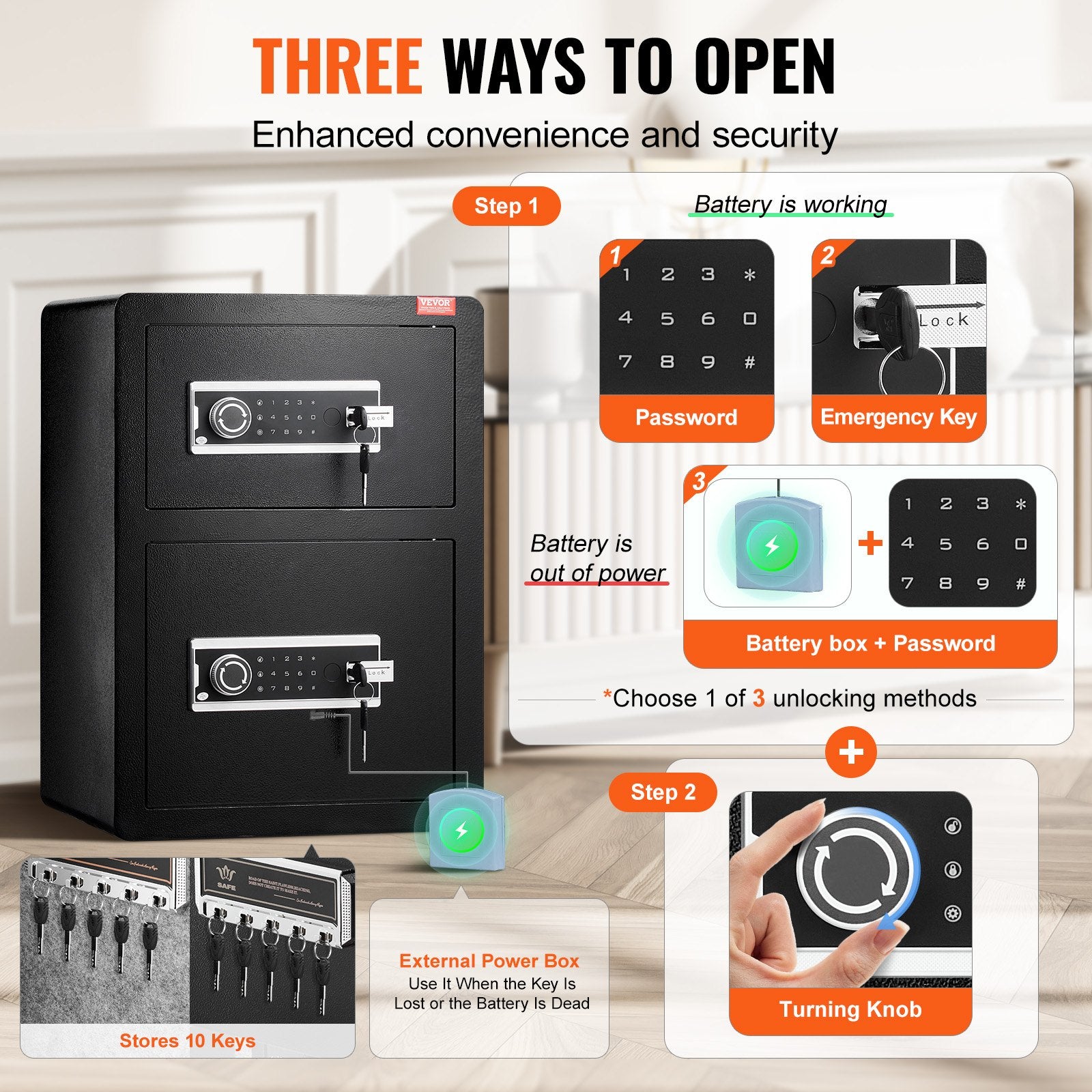 Double Door 3.5 cu.ft Safe Box with Key Lock Password Fireproof Bag Black V952-LMBXXLS3139CMP3A6V9