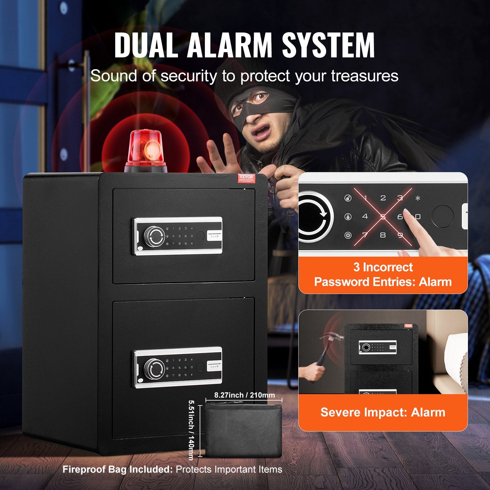 Double Door 3.5 cu.ft Safe Box with Key Lock Password Fireproof Bag Black V952-LMBXXLS3139CMP3A6V9