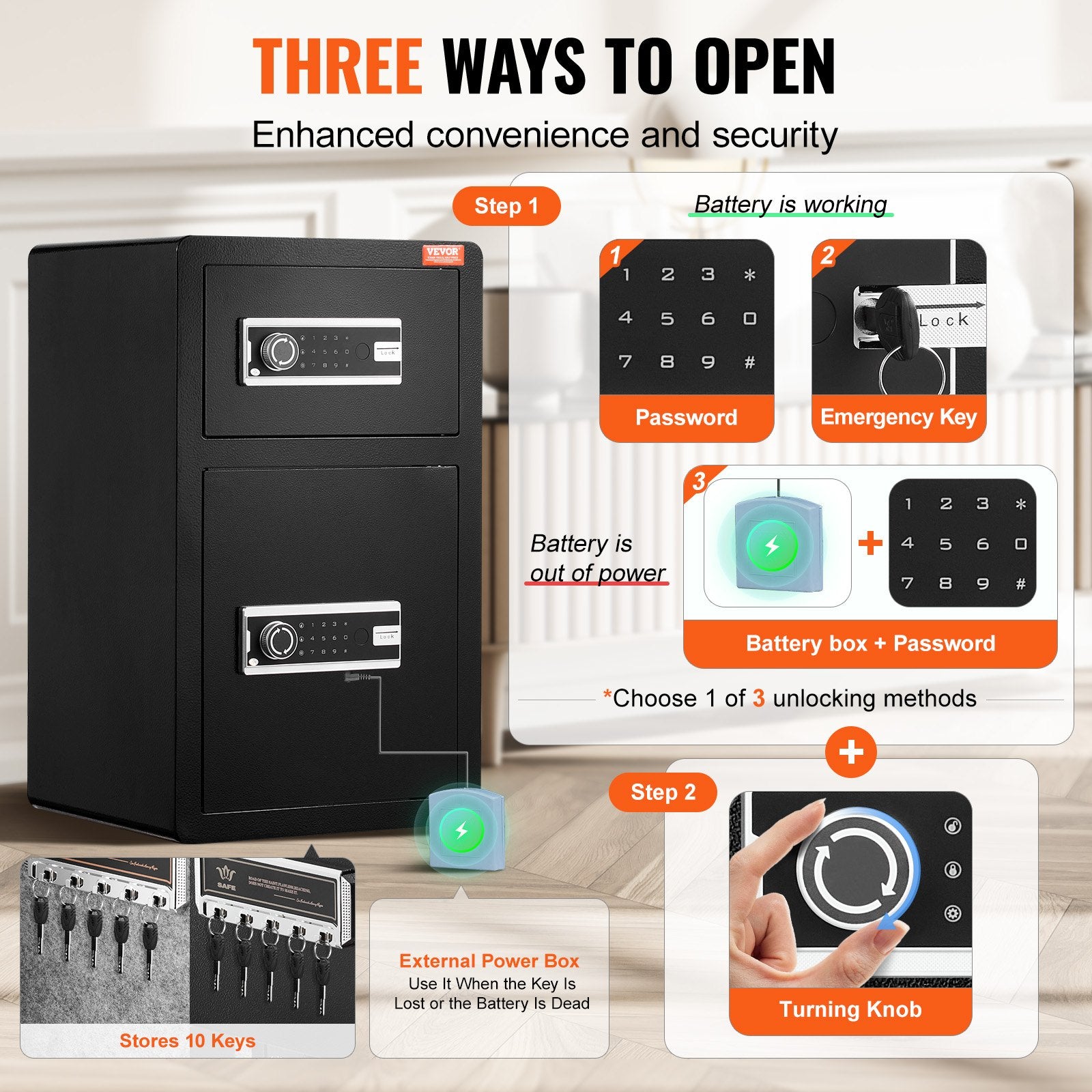 Double Doors 4.5 cu.ft Safe Box with Key Lock & Password, Safe Lock Box with Fireproof Bag, Key Rack, LED V952-LMBXXLS452CU8Z59AV9