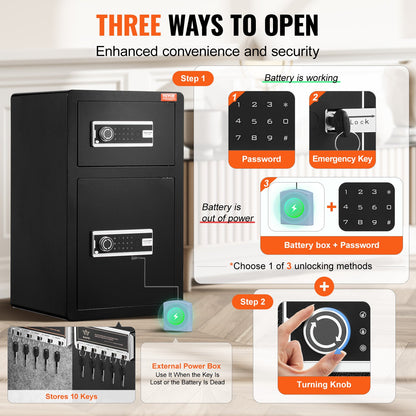 Double Doors 4.5 cu.ft Safe Box with Key Lock & Password, Safe Lock Box with Fireproof Bag, Key Rack, LED V952-LMBXXLS452CU8Z59AV9