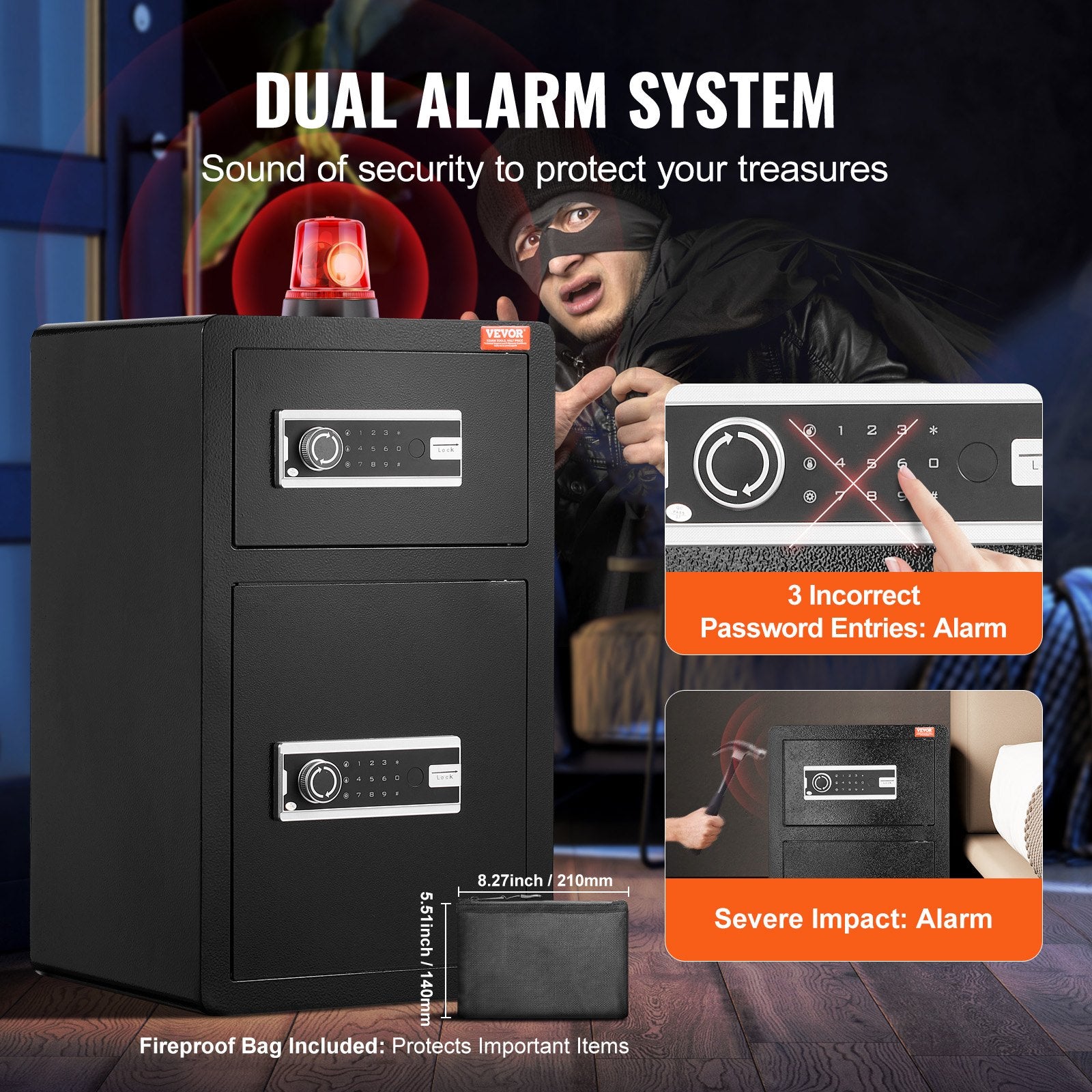 Double Doors 4.5 cu.ft Safe Box with Key Lock & Password, Safe Lock Box with Fireproof Bag, Key Rack, LED V952-LMBXXLS452CU8Z59AV9