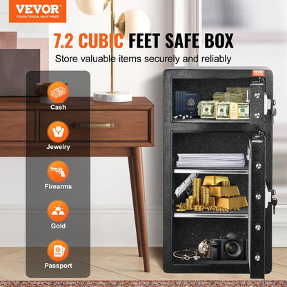 Double Doors 7.2 cu.ft Safe Box with Key Lock & Password, Safe Lock Box with Fireproof Bag, Key Rack, LED V952-LMBXXLS782CUWAFUQV9