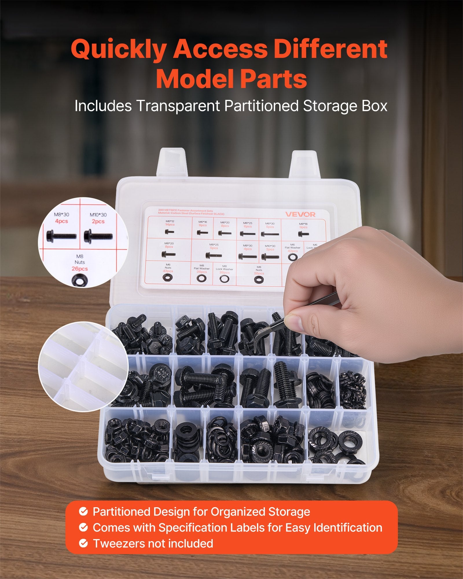 280 Pcs Bolts and Nuts Assortment Kit, Metric Machine Screws and Flat Washers, Alloy Steel M6/M8/M10 Multiple V952-LMHLSTZGZLJHHZARQ001V0