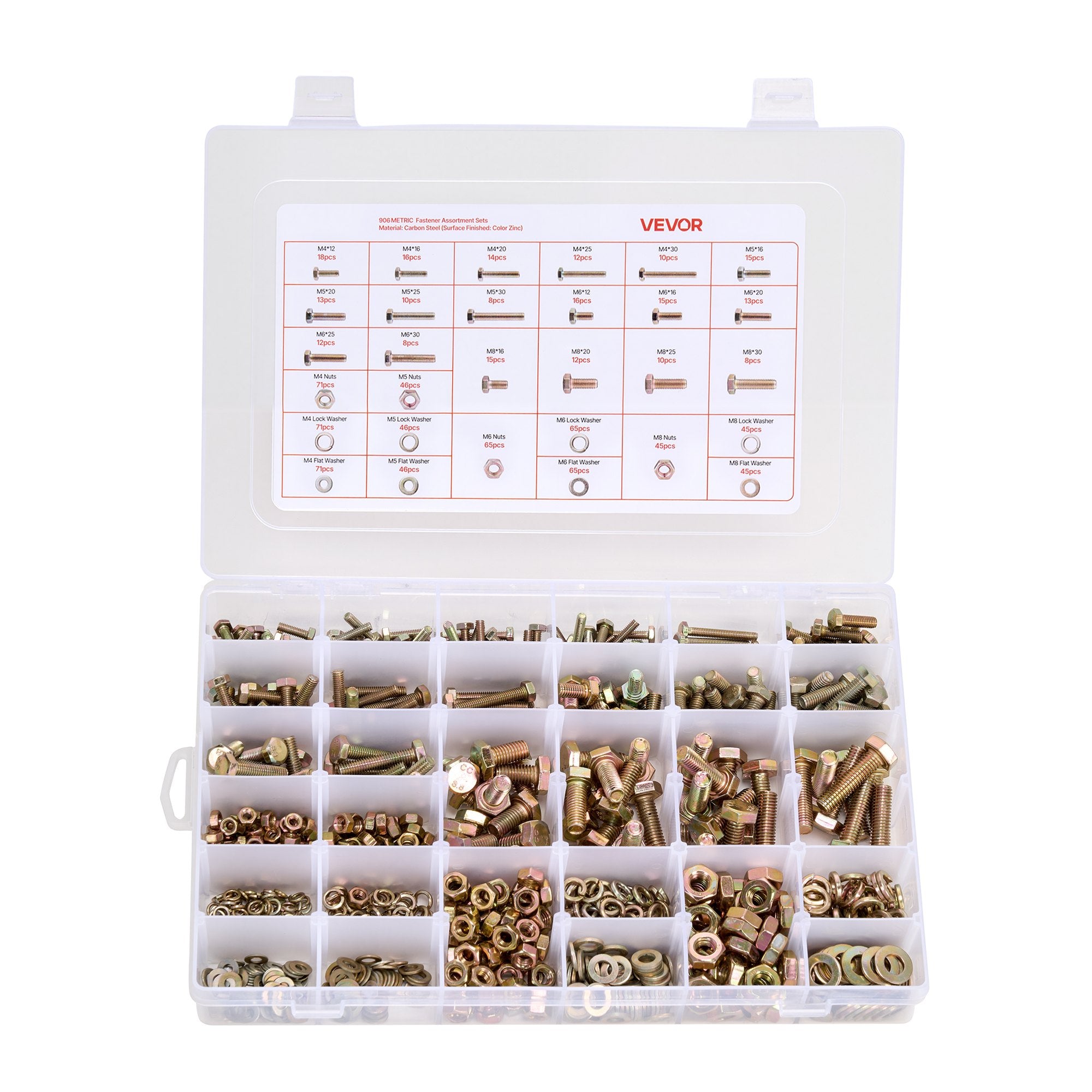 906 Pcs Bolts and Nuts Assortment Kit, Metric Machine Screws and Flat Washers, Alloy Steel M4/M5/M6/M8 V952-LMHLSTZGZLJHVQD4N001V0