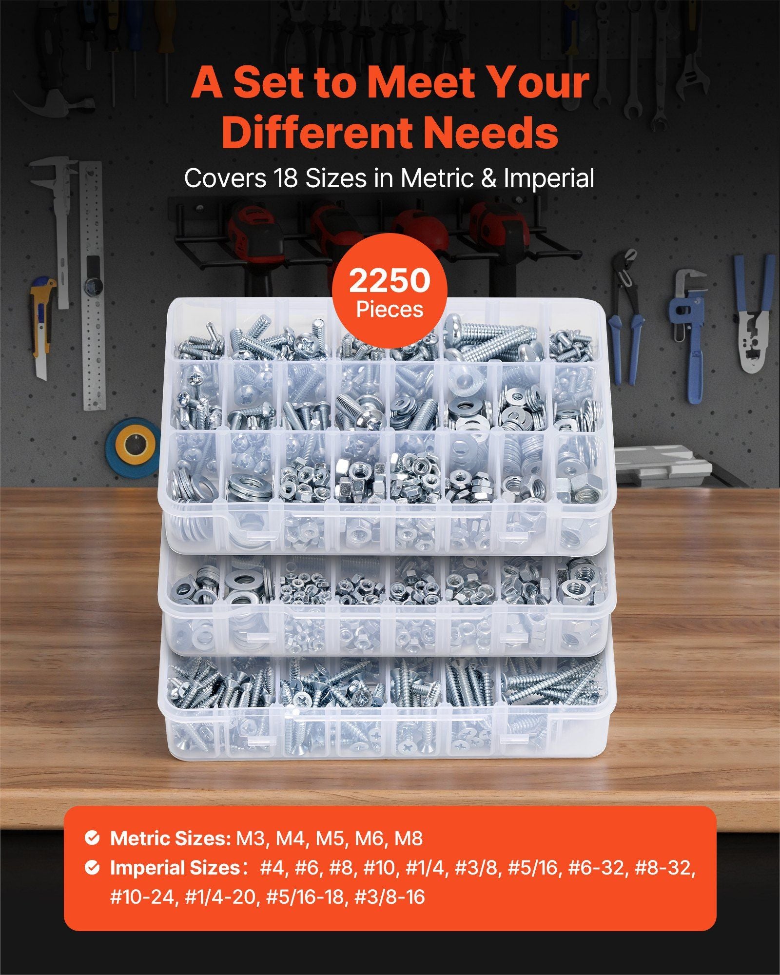 2250 Pcs Bolts and Nuts Assortment Kit, Metric + Imperial Machine Screws and Flat Washers, Alloy Steel V952-LMHLSTZGZLJYS6FAS001V0