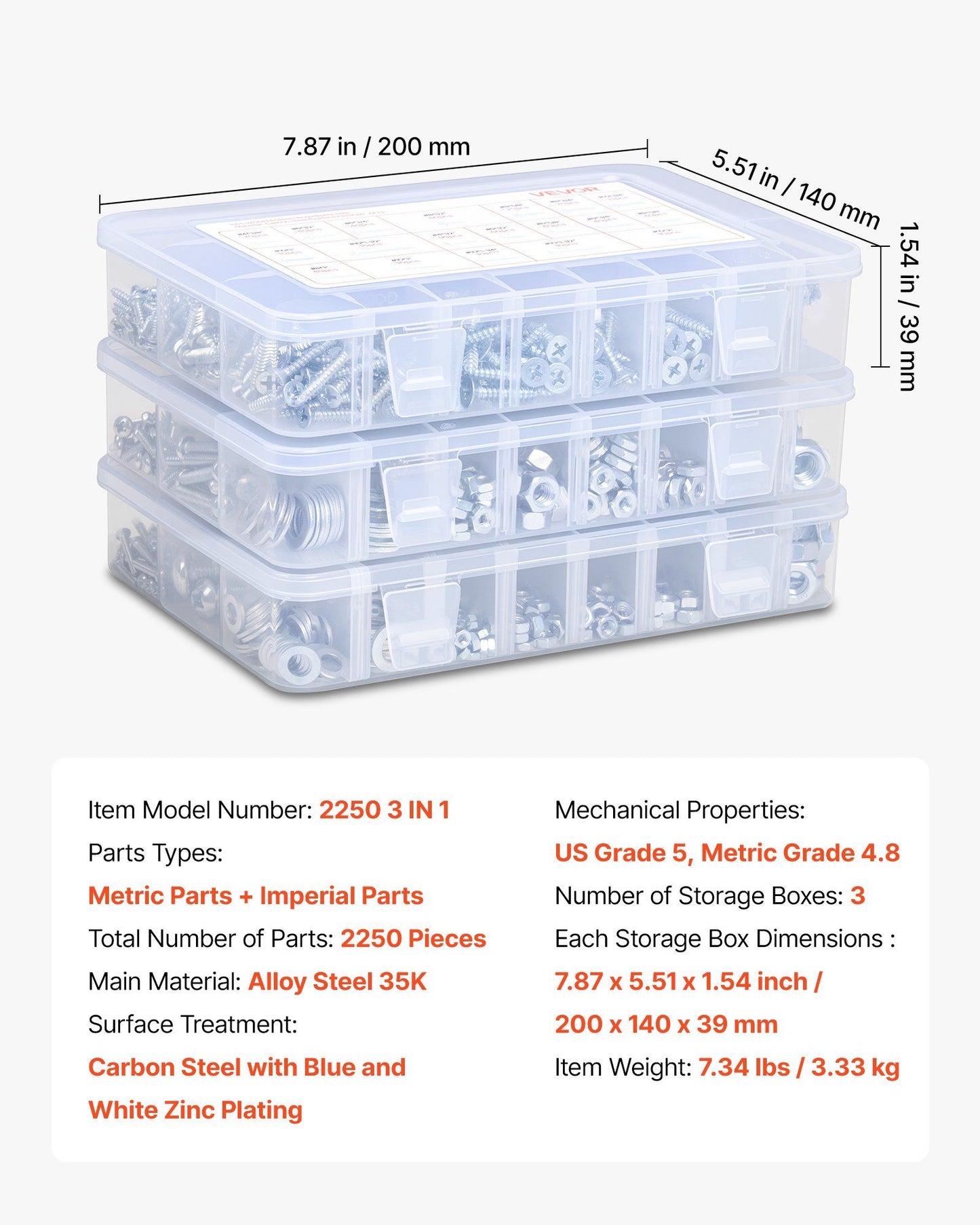 2250 Pcs Bolts and Nuts Assortment Kit, Metric + Imperial Machine Screws and Flat Washers, Alloy Steel V952-LMHLSTZGZLJYS6FAS001V0