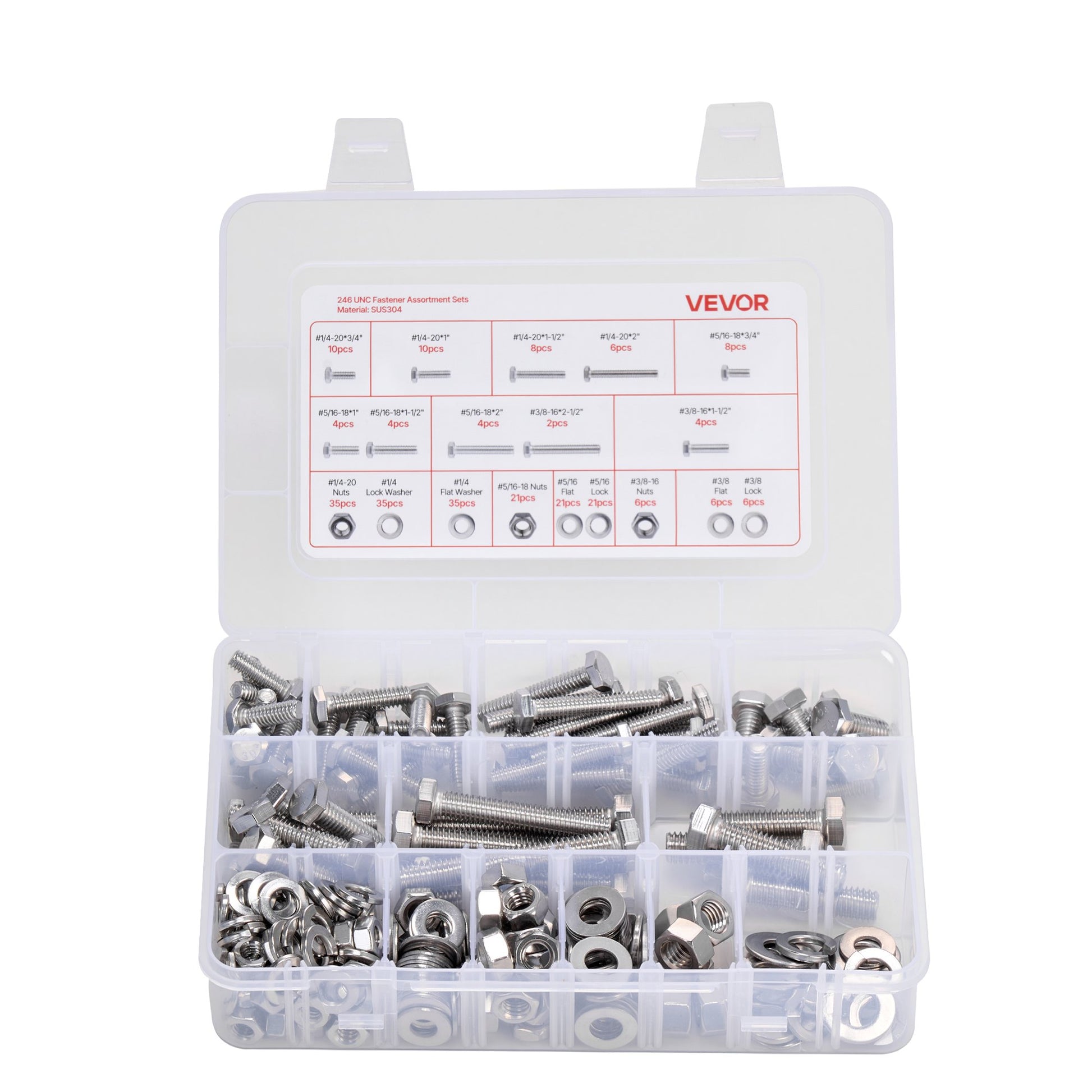 246 Pcs Bolts and Nuts Assortment Kit, Imperial Screws and Flat Washers, Stainless Steel V952-LMHLSTZYZLJBGVF6F001V0