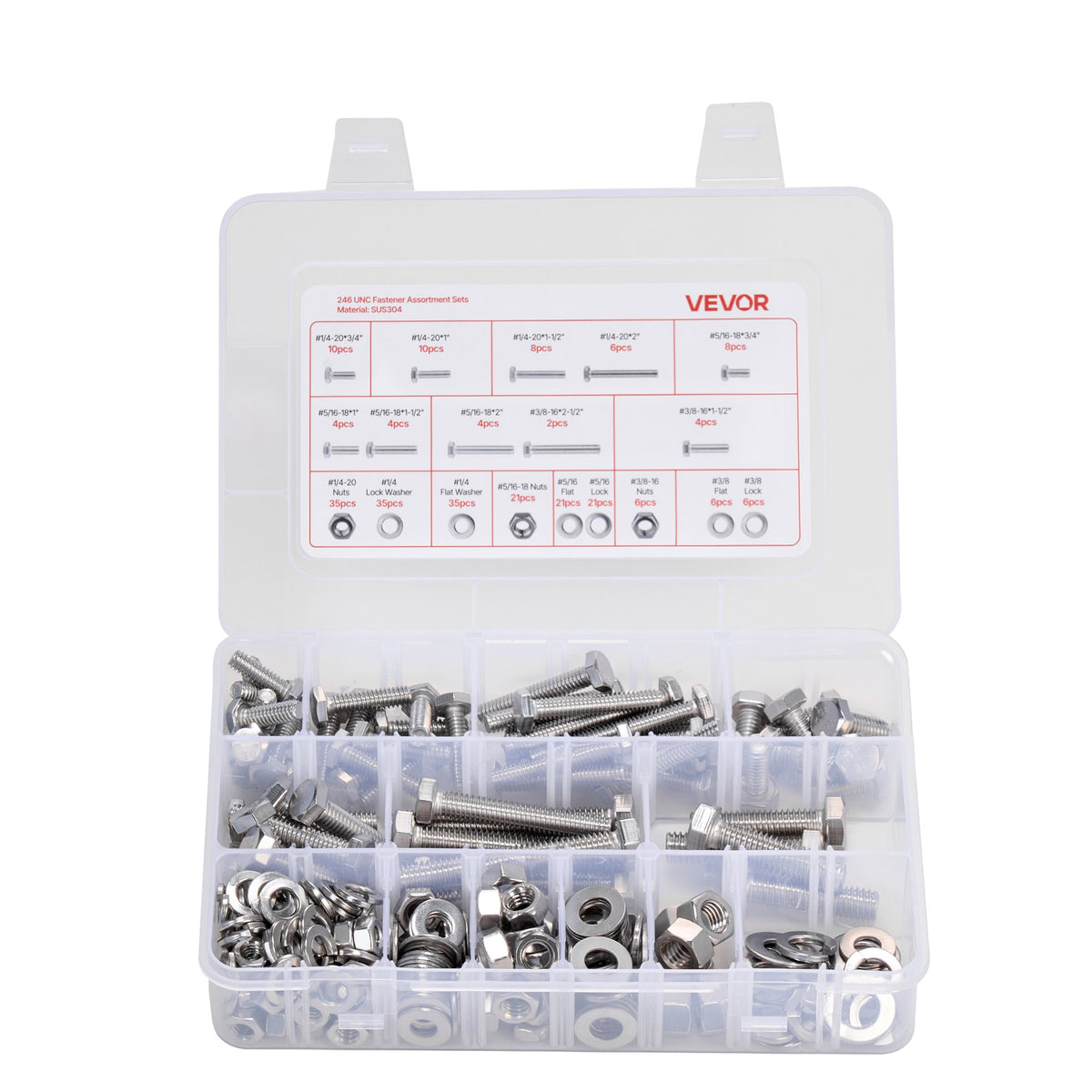 246 Pcs Bolts and Nuts Assortment Kit, Imperial Screws and Flat Washers, Stainless Steel V952-LMHLSTZYZLJBGVF6F001V0