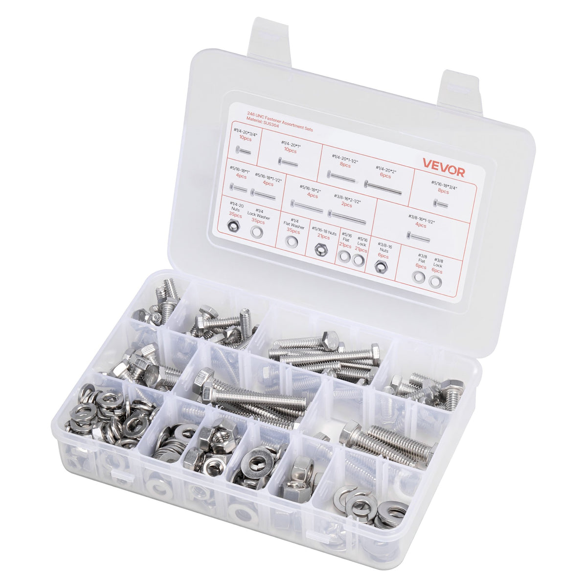 246 Pcs Bolts and Nuts Assortment Kit, Imperial Screws and Flat Washers, Stainless Steel V952-LMHLSTZYZLJBGVF6F001V0