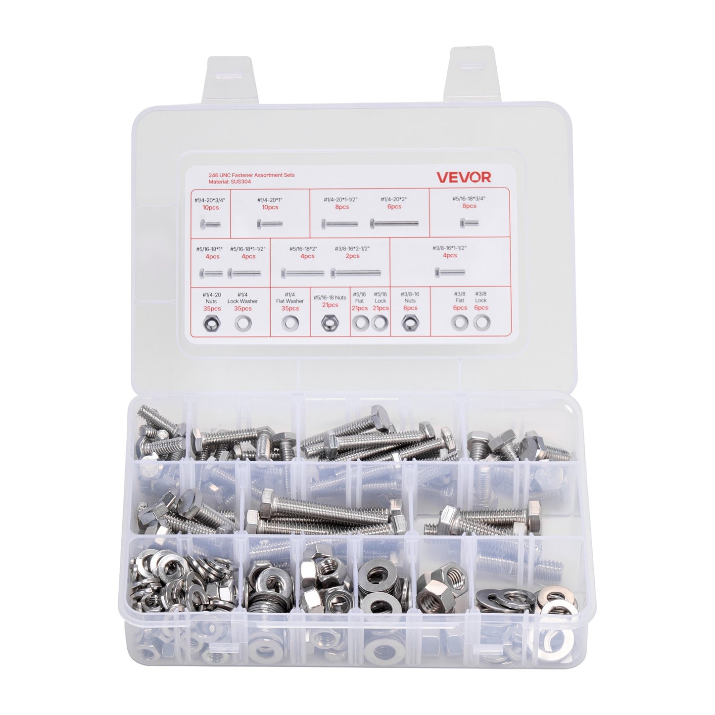 246 Pcs Bolts and Nuts Assortment Kit, Imperial Screws and Flat Washers, Stainless Steel V952-LMHLSTZYZLJBGVF6F001V0