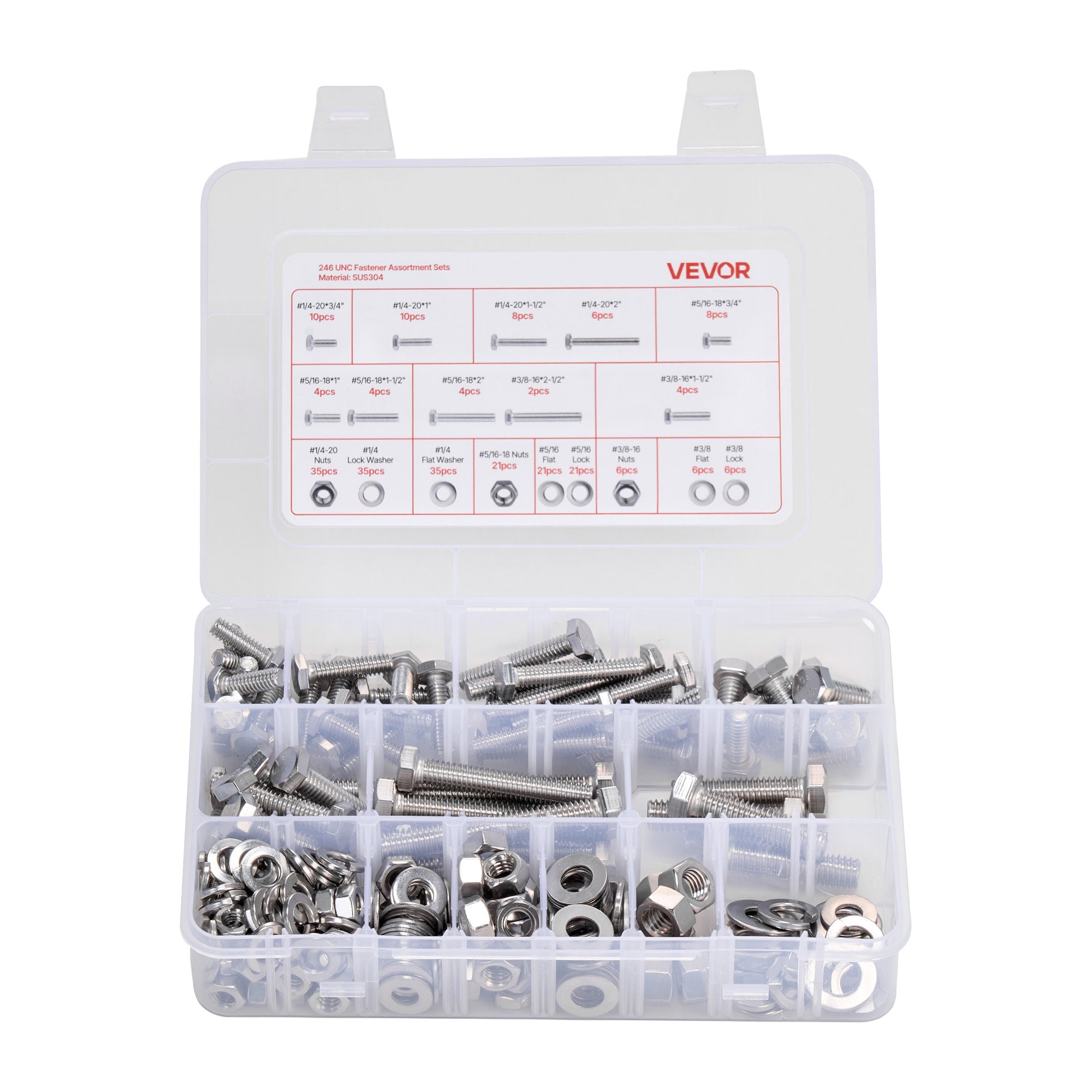 246 Pcs Bolts and Nuts Assortment Kit, Imperial Screws and Flat Washers, Stainless Steel V952-LMHLSTZYZLJBGVF6F001V0