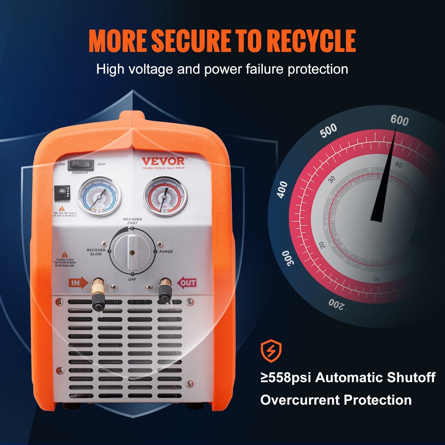 Portable 3/4 HP Refrigerant Recovery Machine for Vapor Liquid Refrigerant V952-LMHSJBXSY34HPBDL7V3