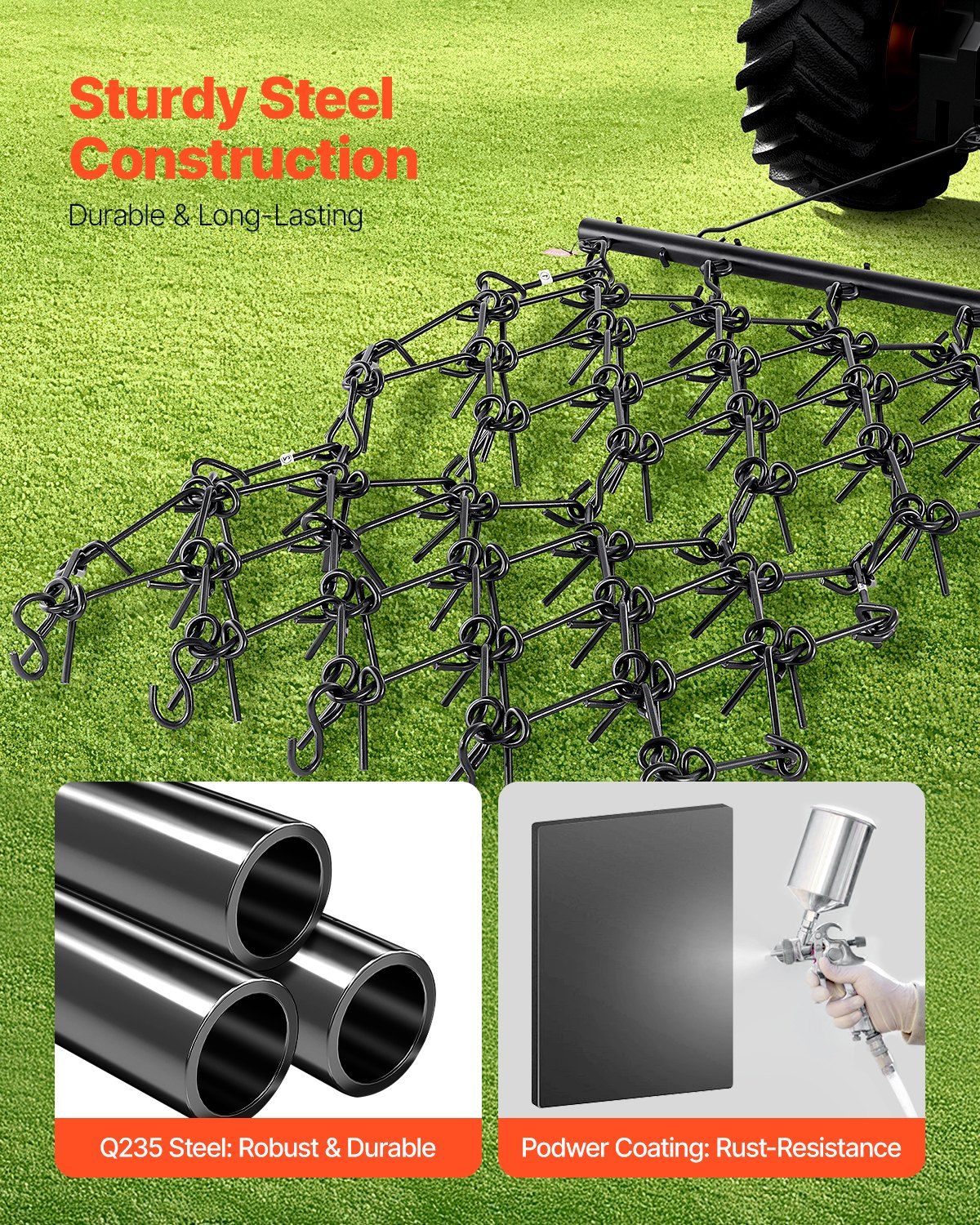 Drag Harrow, 1.2x1.2 m Durable Chain Harrow with 69 Sharp Teeth, Suitable for ATV UTV Tractor, Ideal for Soil V952-LP44FTDPK0002OK0ZV0