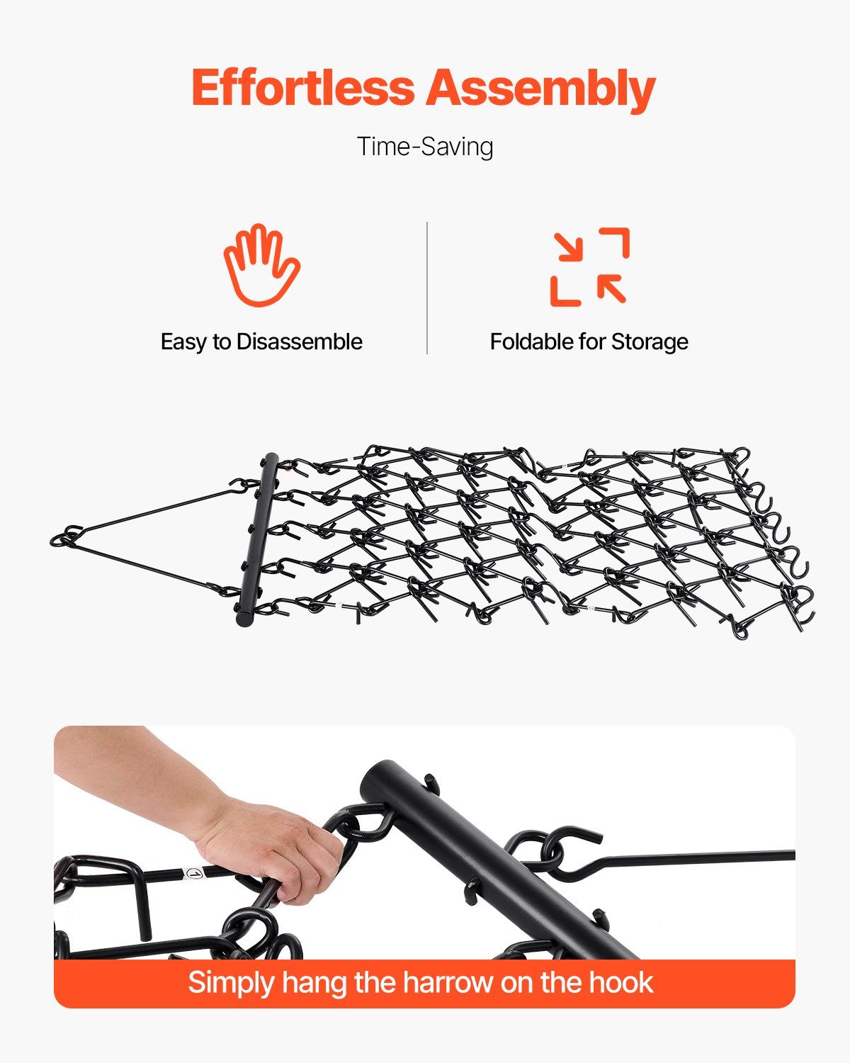 Drag Harrow, 1.2x1.2 m Durable Chain Harrow with 69 Sharp Teeth, Suitable for ATV UTV Tractor, Ideal for Soil V952-LP44FTDPK0002OK0ZV0