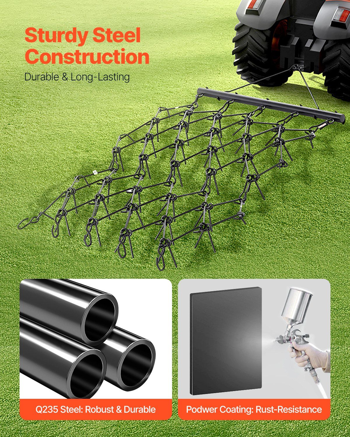 Drag Harrow, 1.2x1.7m Durable Chain Harrow with 80 Sharp Teeth, Suitable for ATV UTV Tractor, Ideal for Soil V952-LP456FTDPK00ZA2T5V0