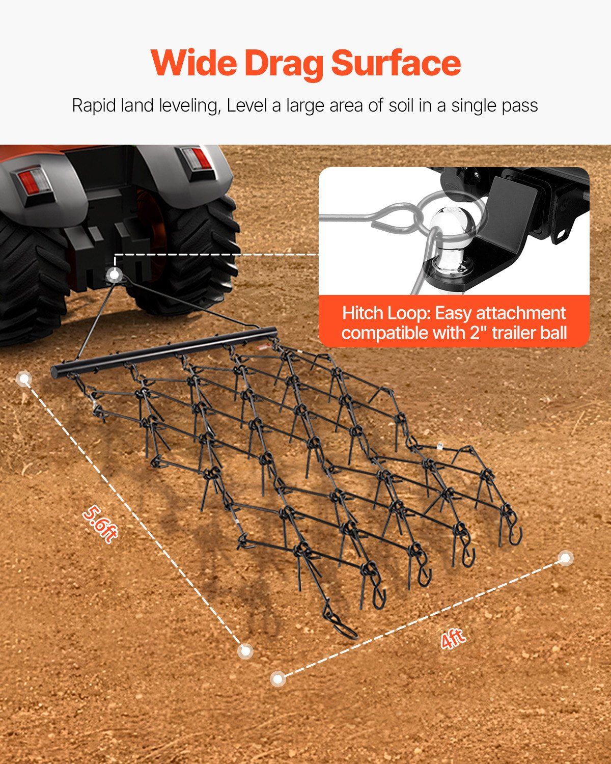 Drag Harrow, 1.2x1.7m Durable Chain Harrow with 80 Sharp Teeth, Suitable for ATV UTV Tractor, Ideal for Soil V952-LP456FTDPK00ZA2T5V0