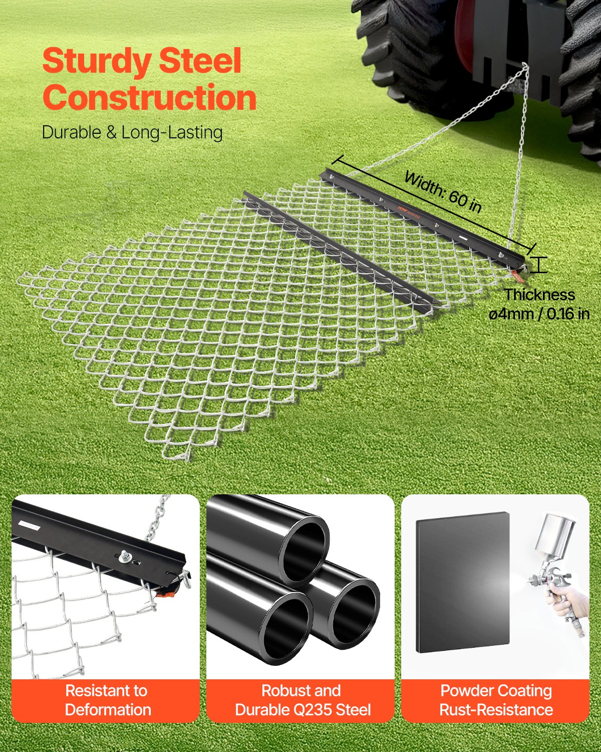 Drag Harrow 4 x 5 ft Chain Harrow Lawn Rake ATV UTV Tractor Attachments V952-LP45FTSWK000P7UZOV0