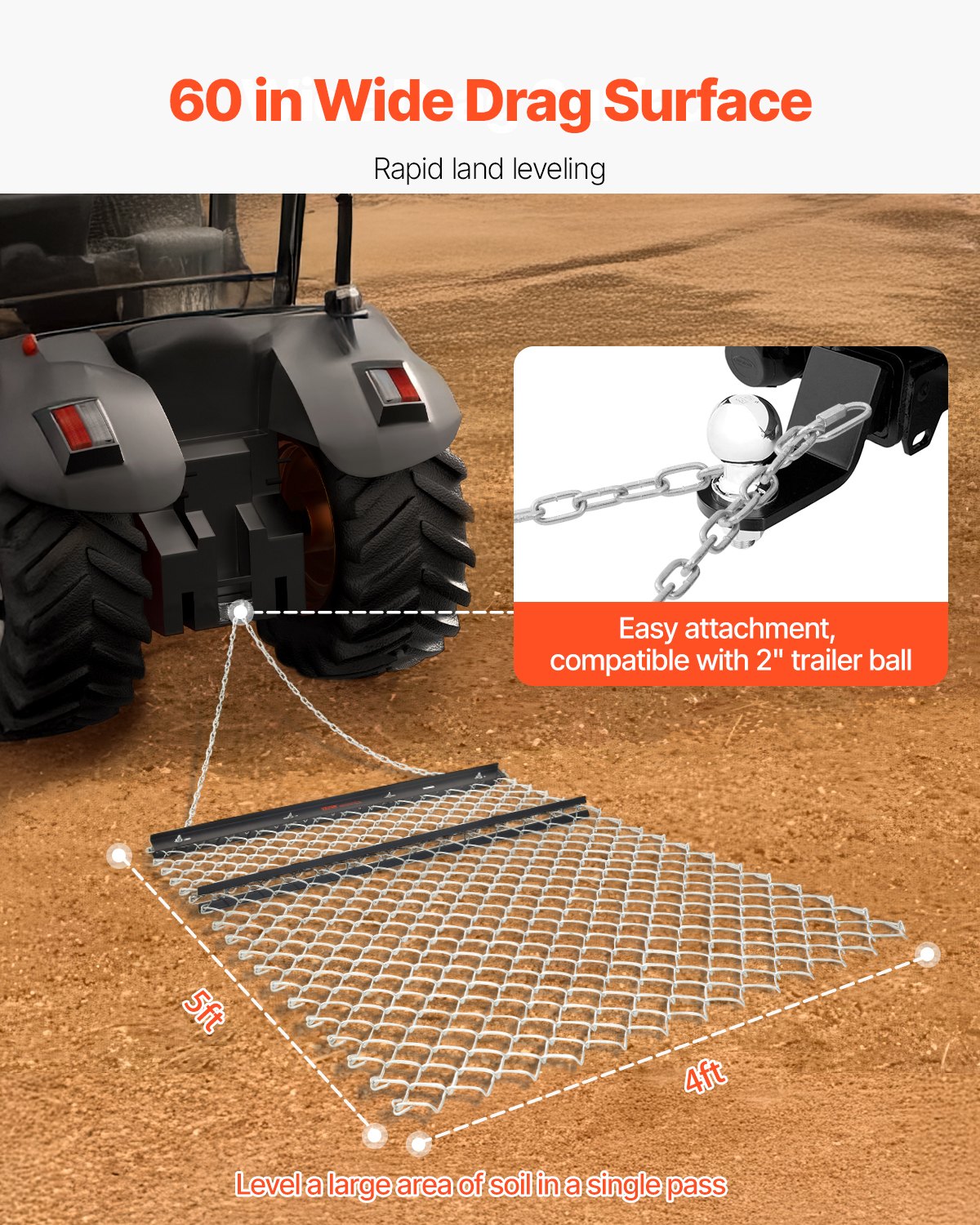 Drag Harrow 4 x 5 ft Chain Harrow Lawn Rake ATV UTV Tractor Attachments V952-LP45FTSWK000P7UZOV0