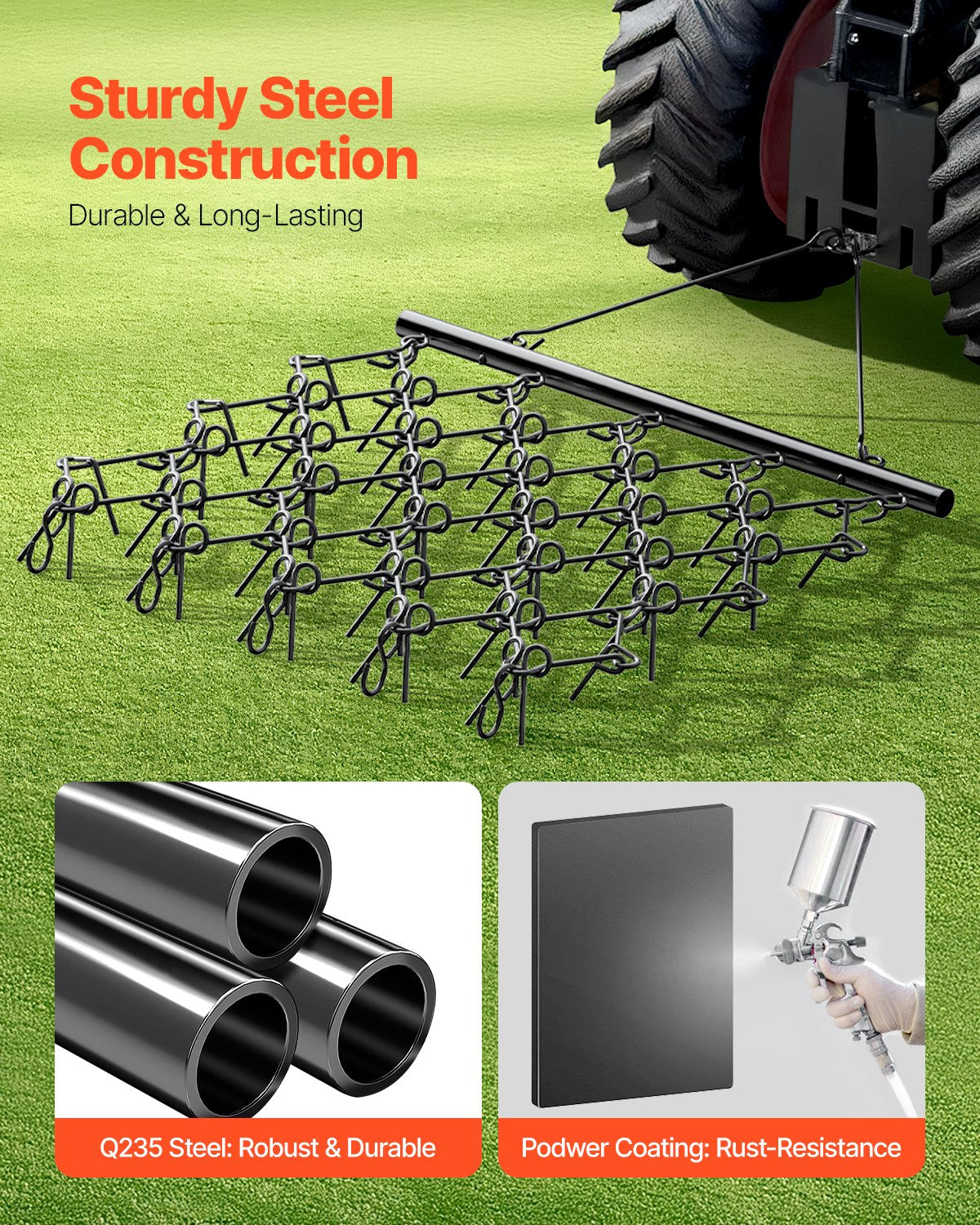 Drag Harrow, 5 x 4.5 ft Durable Chain Harrow with 60 Sharp Teeth, Suitable for ATV UTV Tractor, Ideal for V952-LP545FTGDK00K6HARV0
