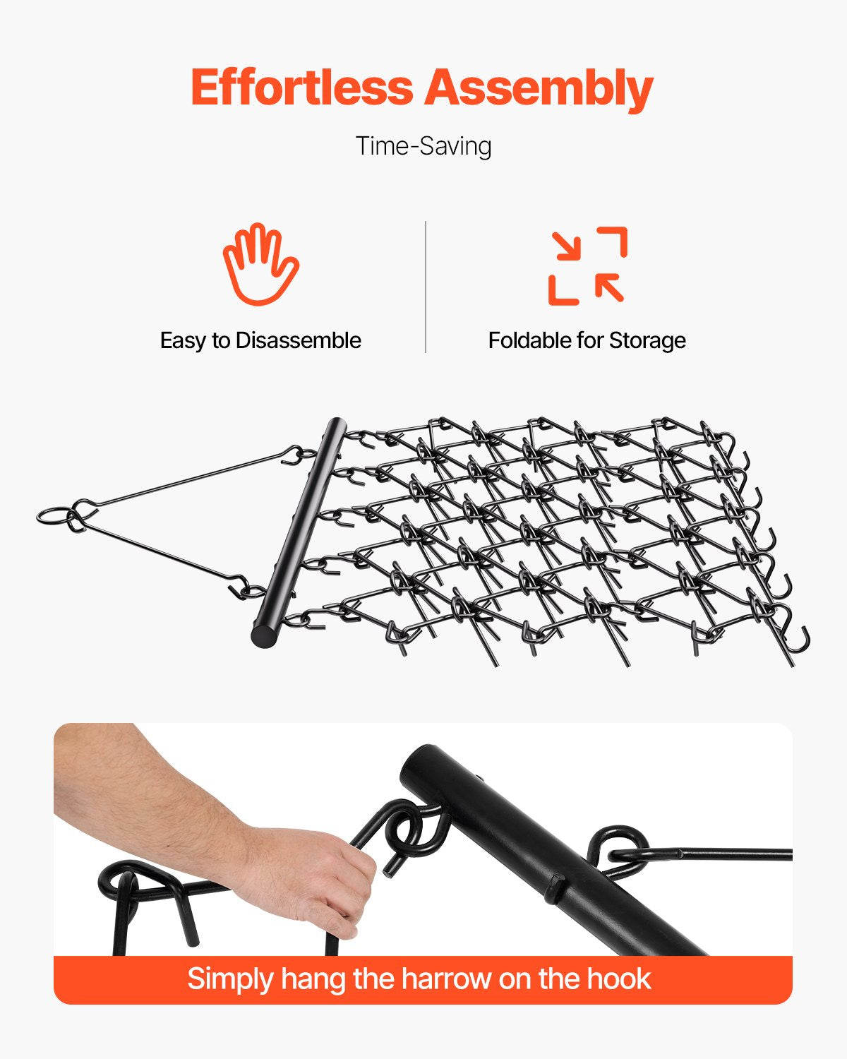 Drag Harrow, 5 x 4.5 ft Durable Chain Harrow with 60 Sharp Teeth, Suitable for ATV UTV Tractor, Ideal for V952-LP545FTGDK00K6HARV0