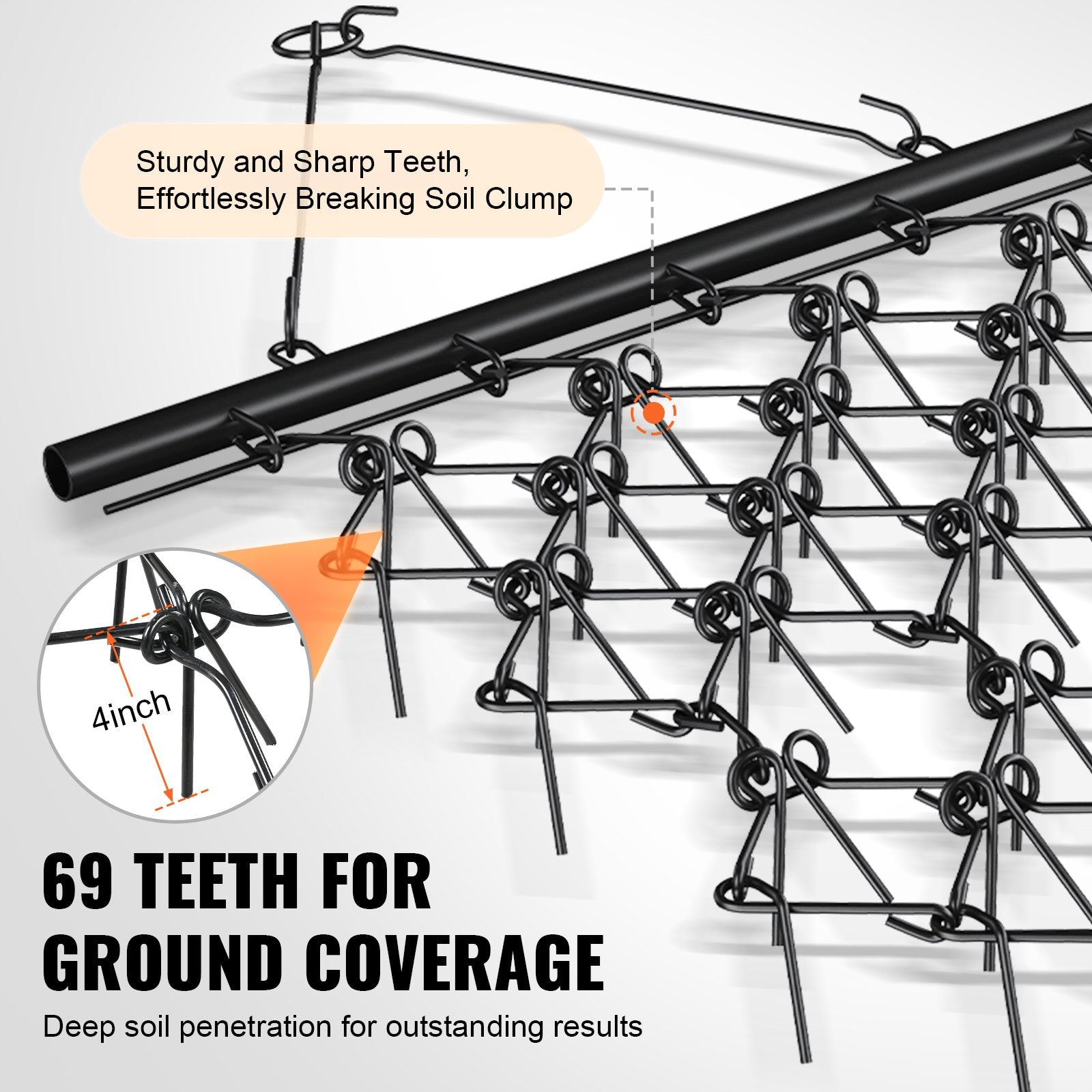 Drag Harrow, 4'x4' Heavy-Duty Chain Harrow with 69 Teeth, ATV UTV Tractor Attachments Field Drag Mat for Sod V952-LPGDK4X4FT0067AQTV0