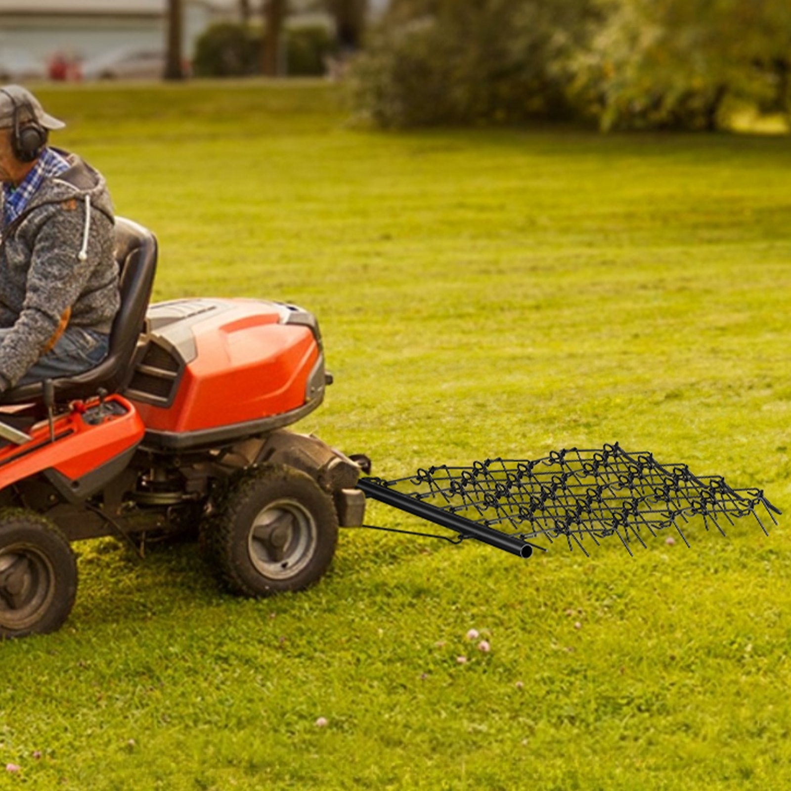Drag Harrow, 4'x4' Heavy-Duty Chain Harrow with 69 Teeth, ATV UTV Tractor Attachments Field Drag Mat for Sod V952-LPGDK4X4FT0067AQTV0