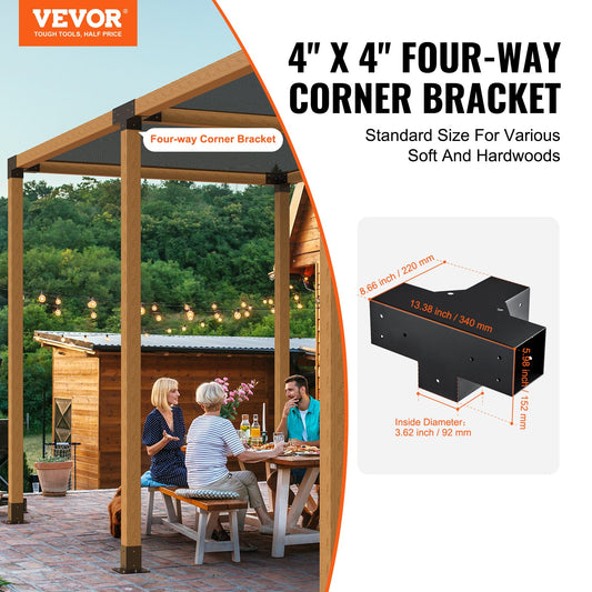Pergola Bracket Kit 4''x4''(Inner Size 3.6x3.6), 2pcs 4-Way Heavy Duty Corner Bracket Woodworks DIY Post Base V952-LPJJST2PCS4XSCD6IV0