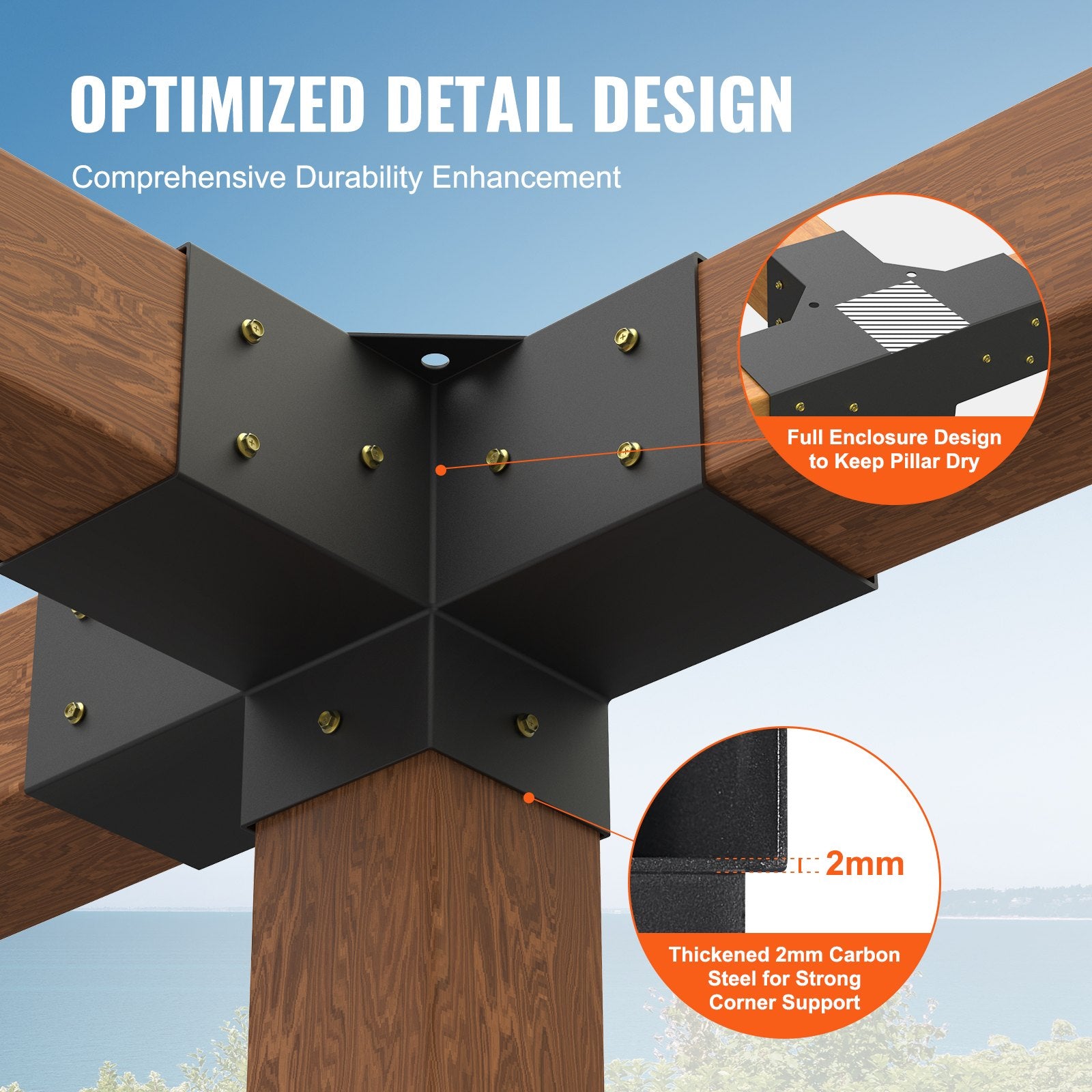 Pergola Bracket Kit 4''x4''(Inner Size 3.6x3.6), 2pcs 4-Way Heavy Duty Corner Bracket Woodworks DIY Post Base V952-LPJJST2PCS4XSCD6IV0