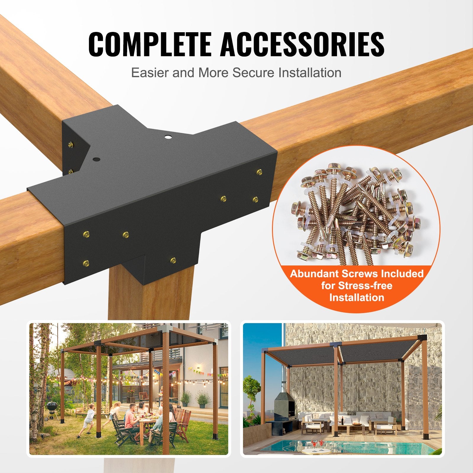 Pergola Bracket Kit 4''x4''(Inner Size 3.6x3.6), 2pcs 4-Way Heavy Duty Corner Bracket Woodworks DIY Post Base V952-LPJJST2PCS4XSCD6IV0