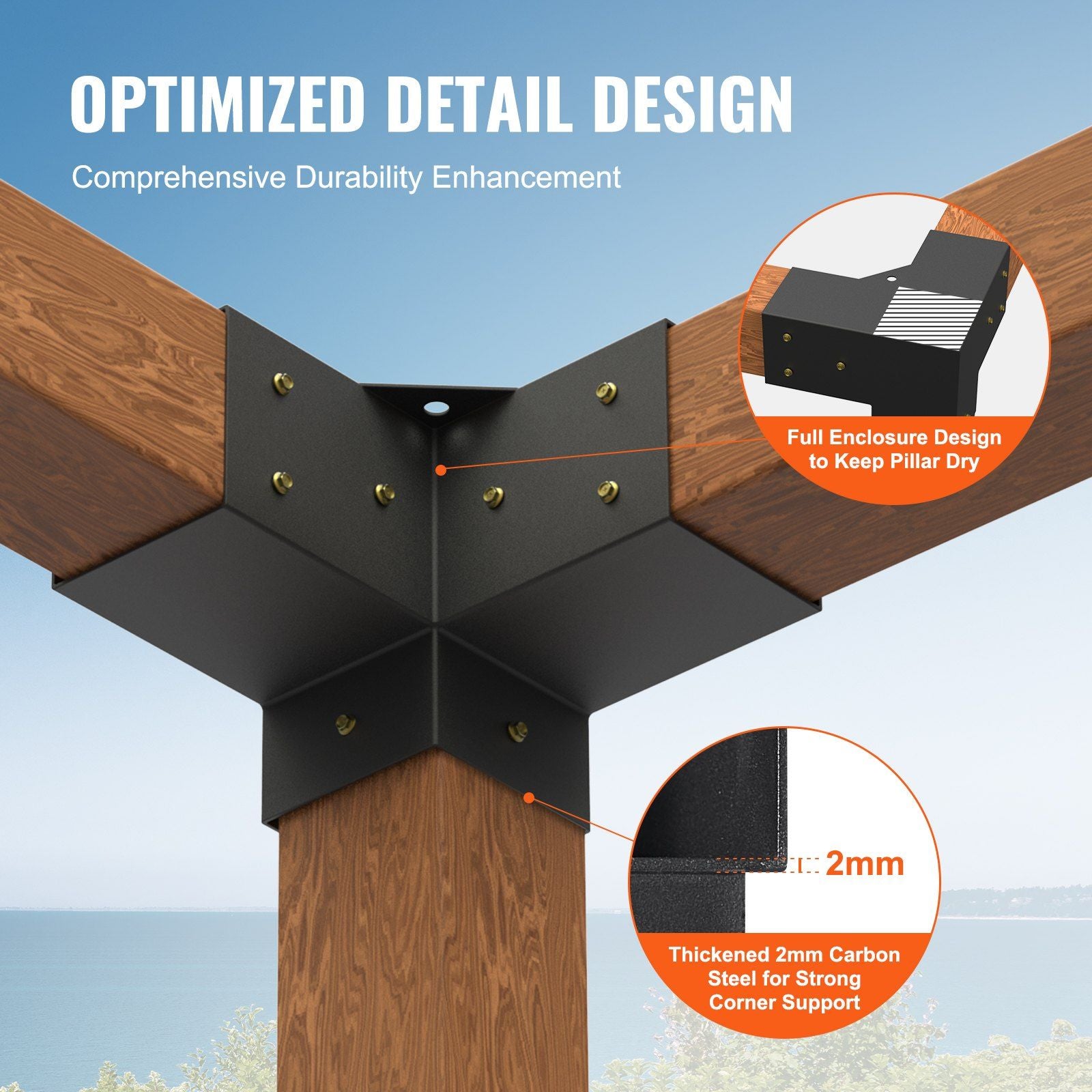 Pergola Bracket Kit 4''x4''(Inner Size 3.6x3.6), 4pcs 3-Way Heavy Duty Corner Bracket Woodworks DIY Post Base V952-LPJJST4PCS4X7SP6AV0