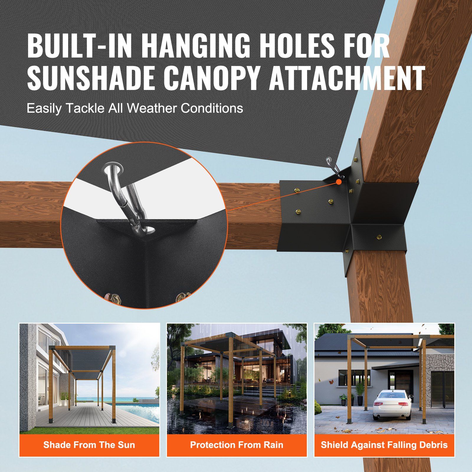 Pergola Bracket Kit 4''x4''(Inner Size 3.6x3.6), 4pcs 3-Way Heavy Duty Corner Bracket Woodworks DIY Post Base V952-LPJJST4PCS4X7SP6AV0
