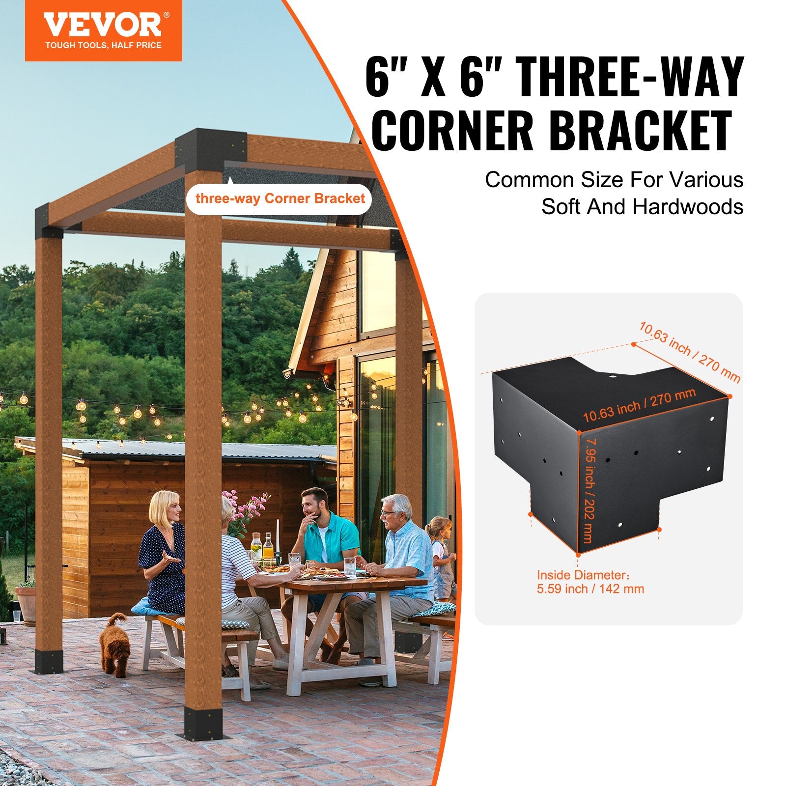 Pergola Bracket Kit 152x152mm, 4pcs 3-Way Heavy Duty Corner Bracket Woodworks DIY Post Base Kit, Easy V952-LPJJST4PCS6XOAPMSV0
