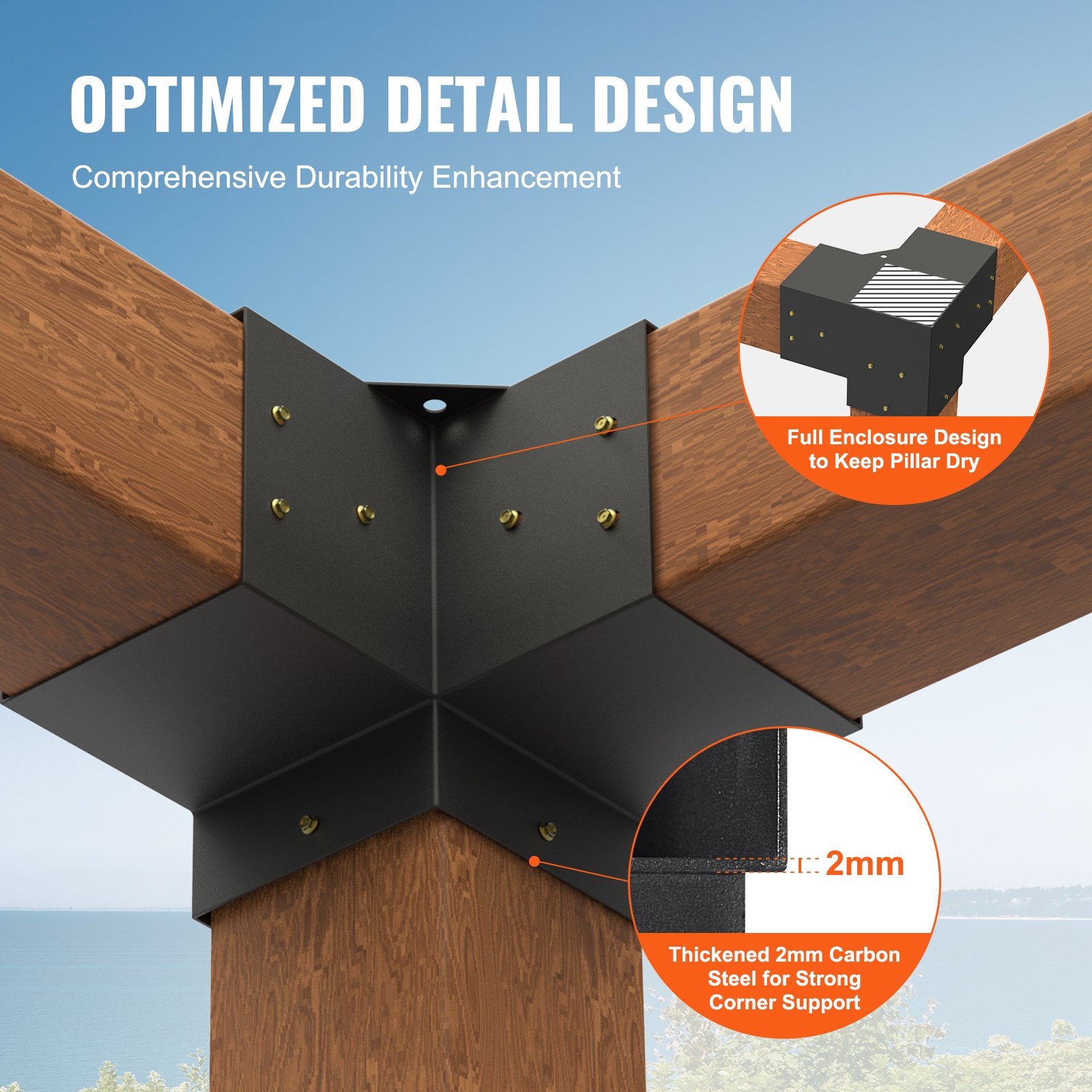 Pergola Bracket Kit 152x152mm, 4pcs 3-Way Heavy Duty Corner Bracket Woodworks DIY Post Base Kit, Easy V952-LPJJST4PCS6XOAPMSV0