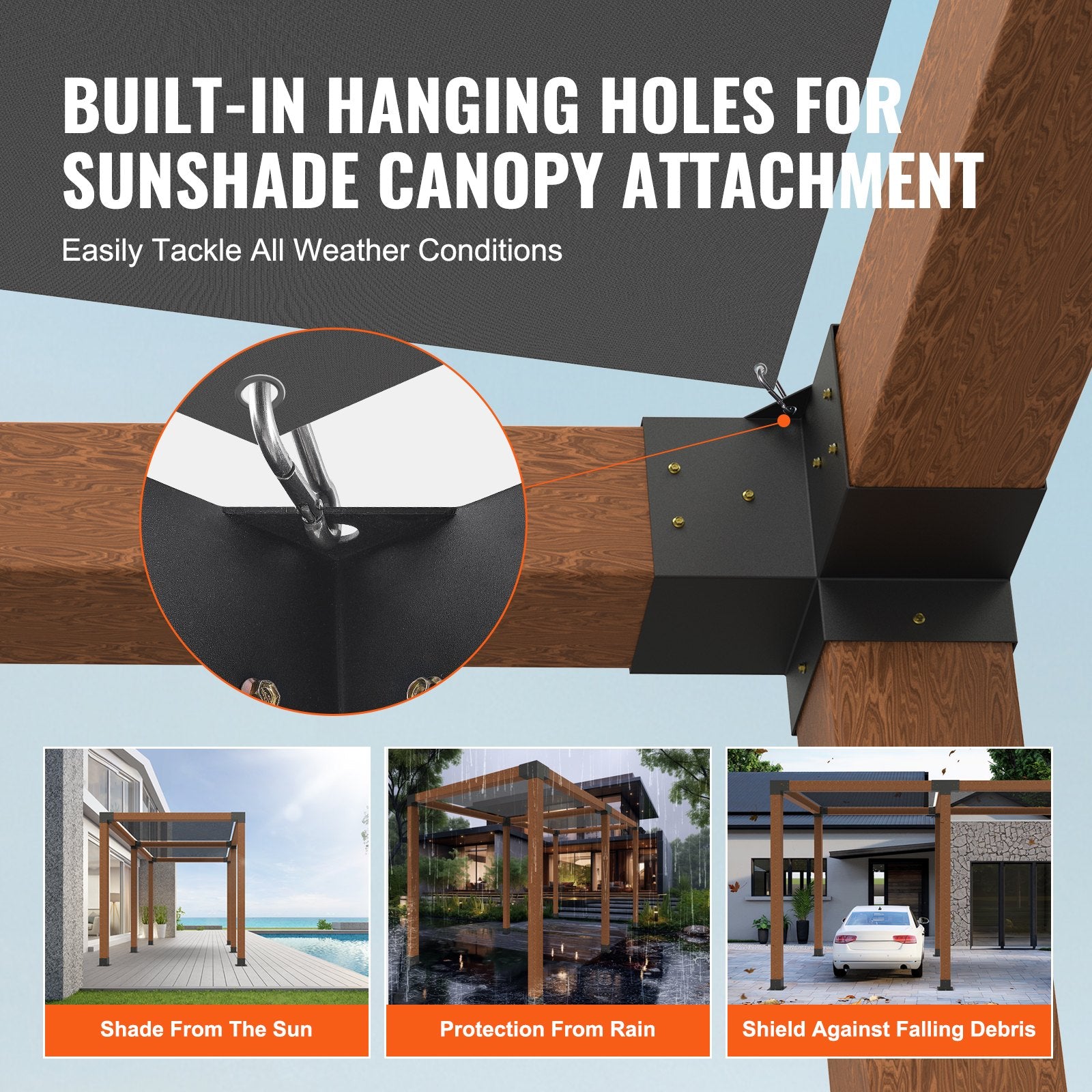 Pergola Bracket Kit 152x152mm, 4pcs 3-Way Heavy Duty Corner Bracket Woodworks DIY Post Base Kit, Easy V952-LPJJST4PCS6XOAPMSV0