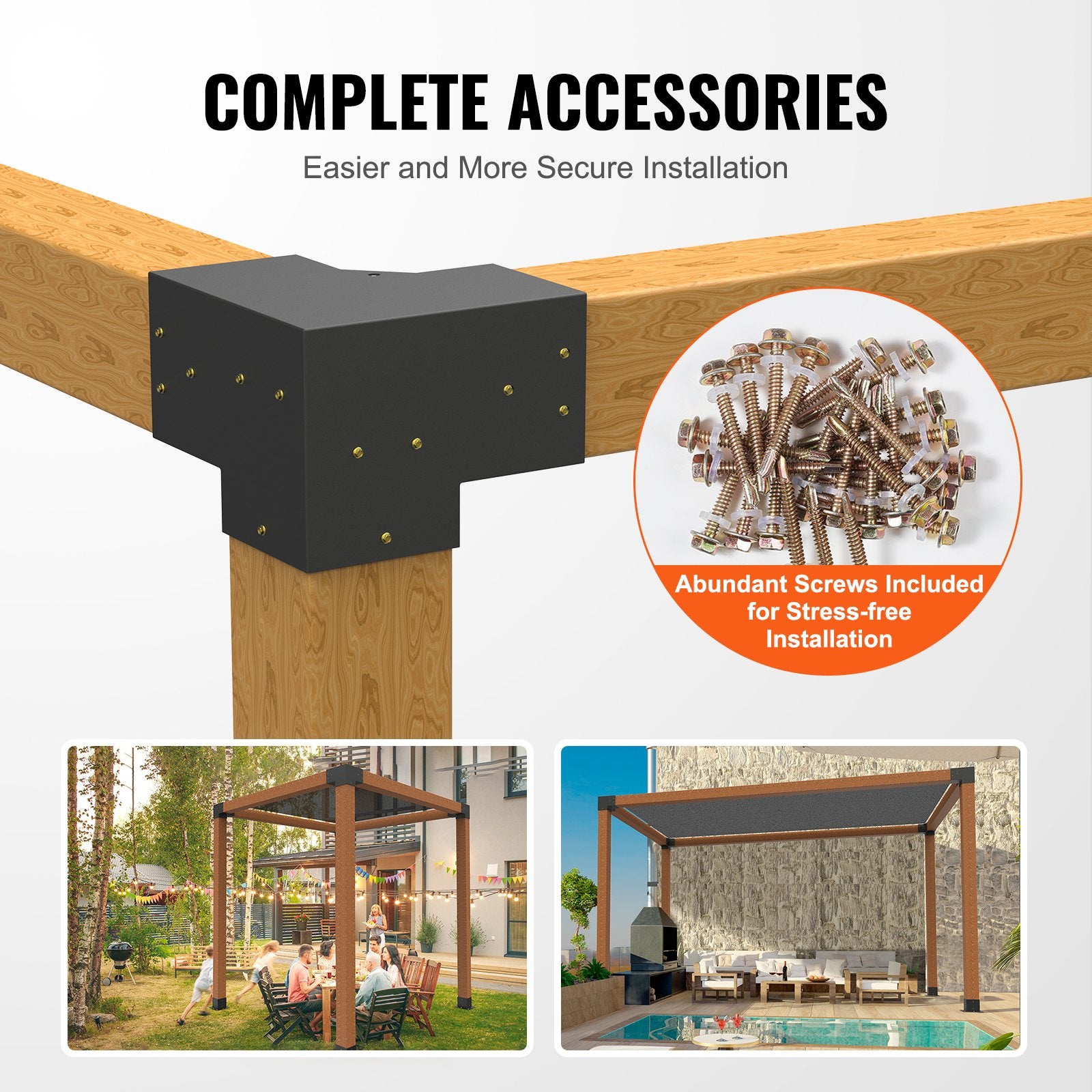 Pergola Bracket Kit 152x152mm, 4pcs 3-Way Heavy Duty Corner Bracket Woodworks DIY Post Base Kit, Easy V952-LPJJST4PCS6XOAPMSV0