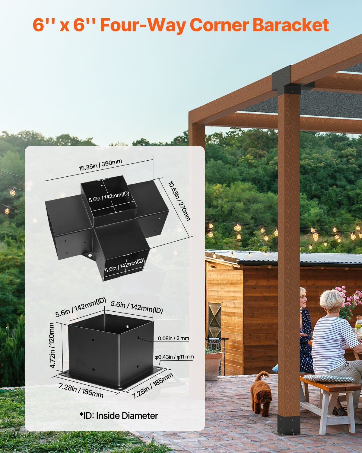 Pergola Bracket Kit, 6x6 Inch (Inner Size 142 x 142 mm), 2 Pcs 4-Way Heavy Duty Corner Bracket Woodworks DIY V952-LPJJTZST4PCS2K9OO002V0