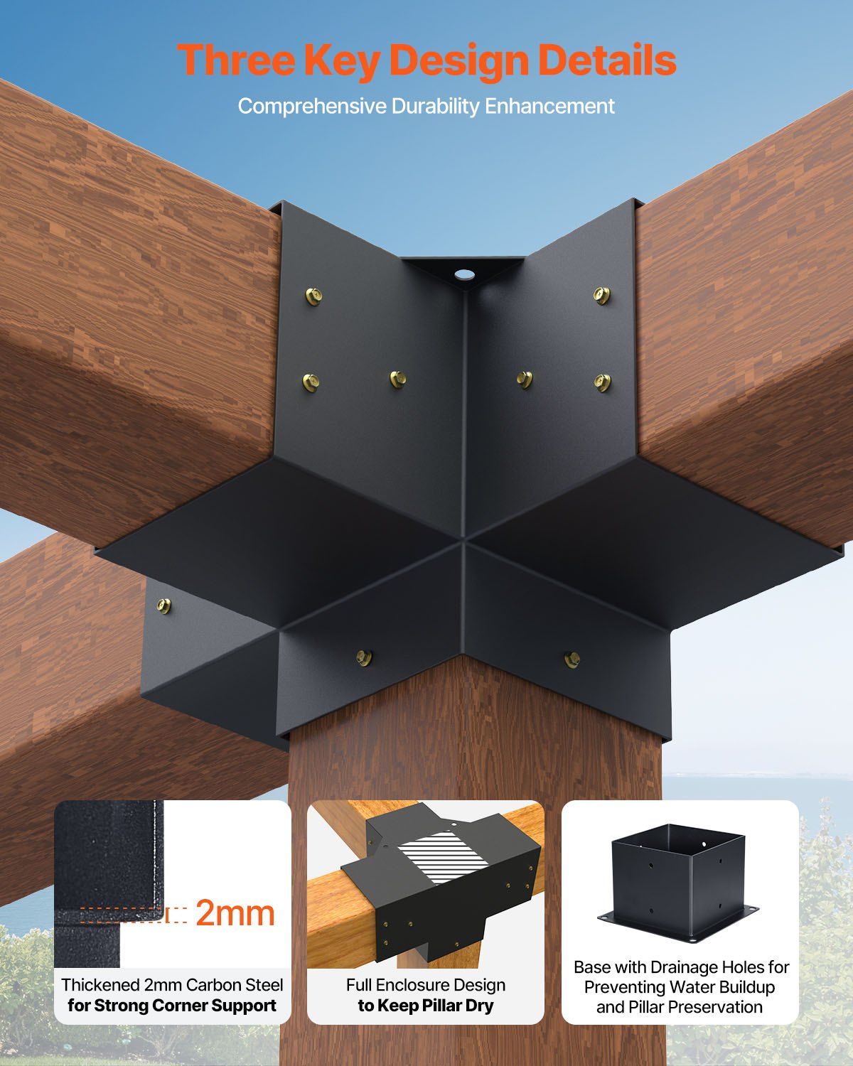 Pergola Bracket Kit, 6x6 Inch (Inner Size 142 x 142 mm), 2 Pcs 4-Way Heavy Duty Corner Bracket Woodworks DIY V952-LPJJTZST4PCS2K9OO002V0