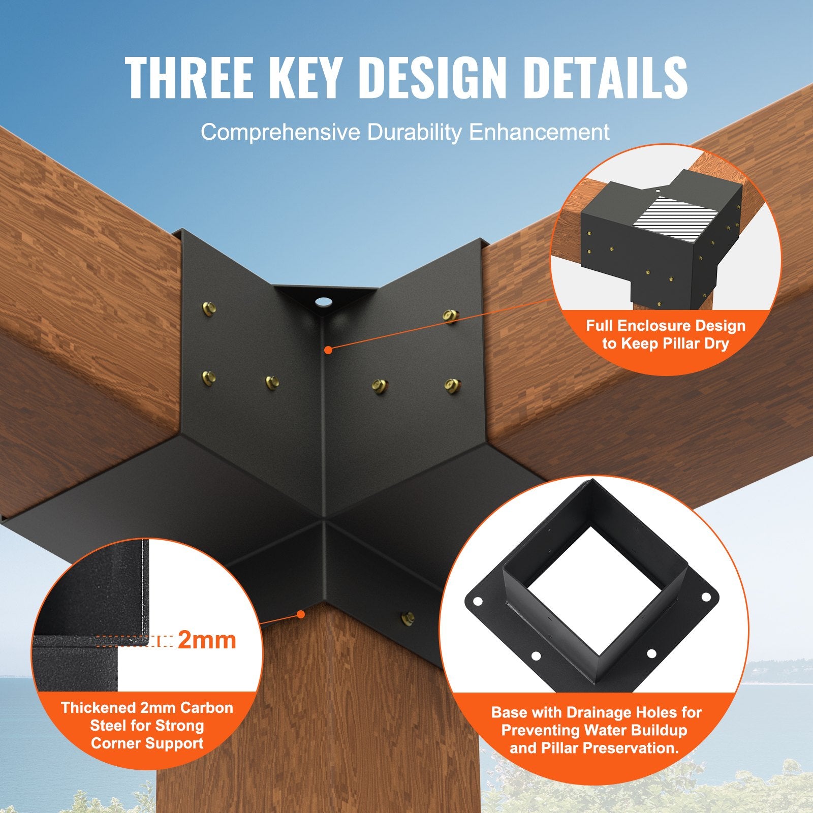Pergola Bracket Kit 152.4 x 152.4 mm, 8pcs 3-Way Heavy Duty Corner Bracket Woodworks DIY Post Base, Easy V952-LPJJTZST8PCS31NS1V0