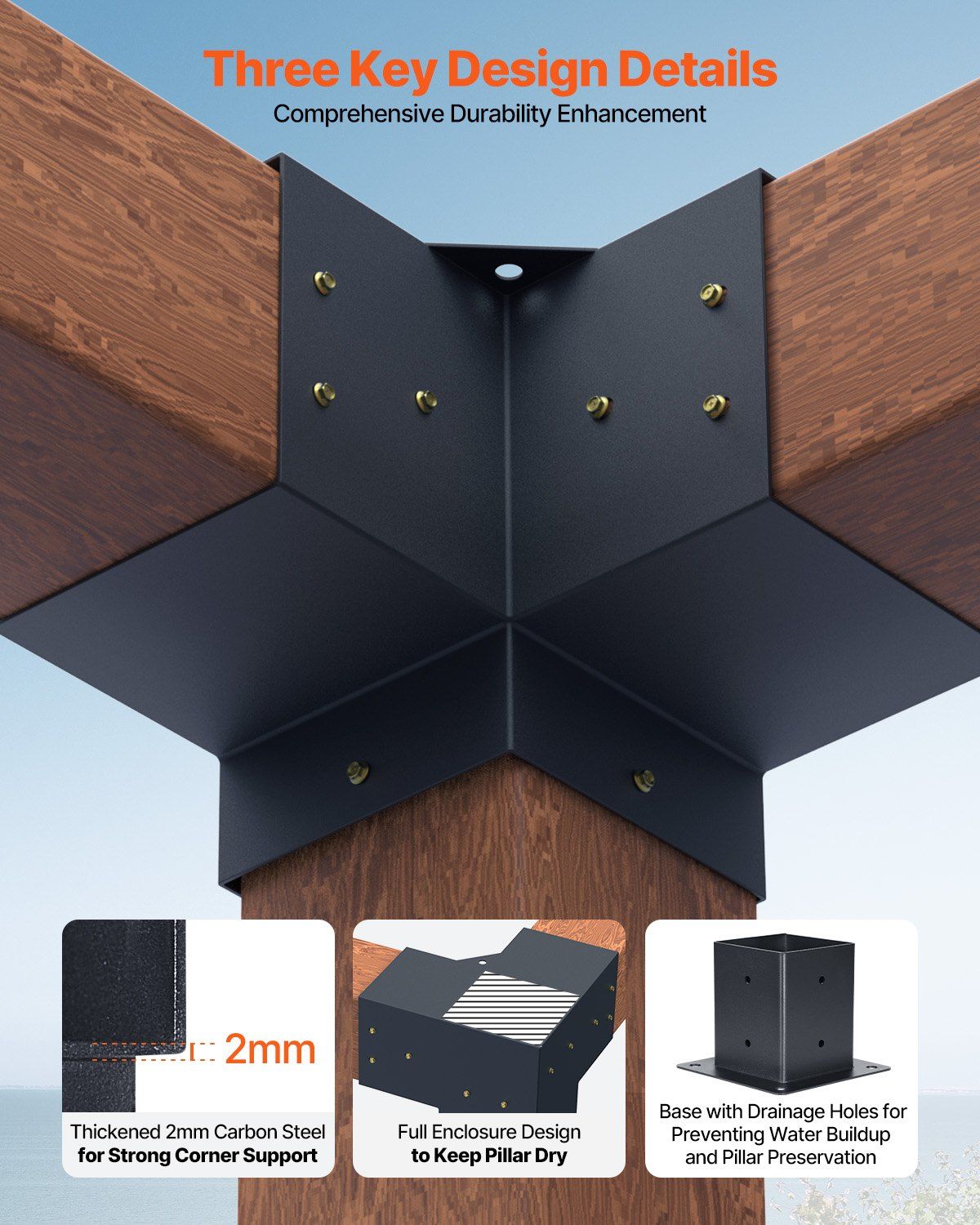 Pergola Bracket Kit, 4x4 Inch (Inner Size 92 x 92 mm), 4 Pcs 3-Way Heavy Duty Corner Bracket Woodworks DIY V952-LPJJTZST8PCSB815I002V0