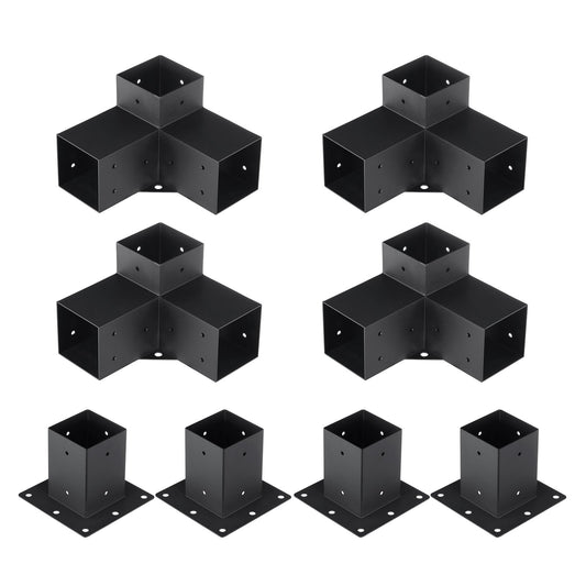 Pergola Bracket Kit 4''x4''(inner 3.6''x3.6''), 8pcs (4pcs 3-Way,4pcs Base) Heavy Duty Corner Bracket V952-LPJJTZST8PCSB815IV0