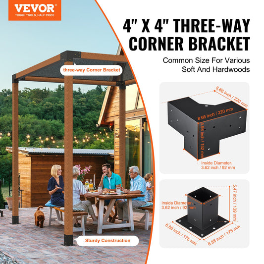 Pergola Bracket Kit 4''x4''(inner 3.6''x3.6''), 8pcs (4pcs 3-Way,4pcs Base) Heavy Duty Corner Bracket V952-LPJJTZST8PCSB815IV0