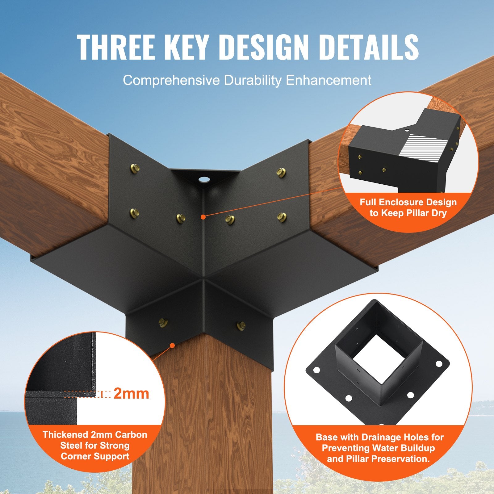 Pergola Bracket Kit 4''x4''(inner 3.6''x3.6''), 8pcs (4pcs 3-Way,4pcs Base) Heavy Duty Corner Bracket V952-LPJJTZST8PCSB815IV0