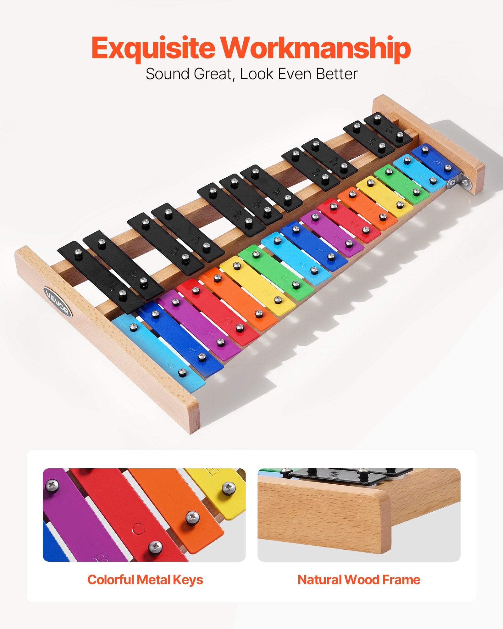 Glockenspiel Xylophone, 27 Notes, Professional Xylophone Percussion Instrument, with Colorful Metal Keys, V952-LPZQ27YFCSWZ4I7P9001V0