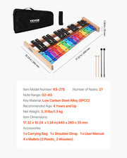 Glockenspiel Xylophone, 27 Notes, Professional Xylophone Percussion Instrument, with Colorful Metal Keys, V952-LPZQ27YFCSWZ4I7P9001V0