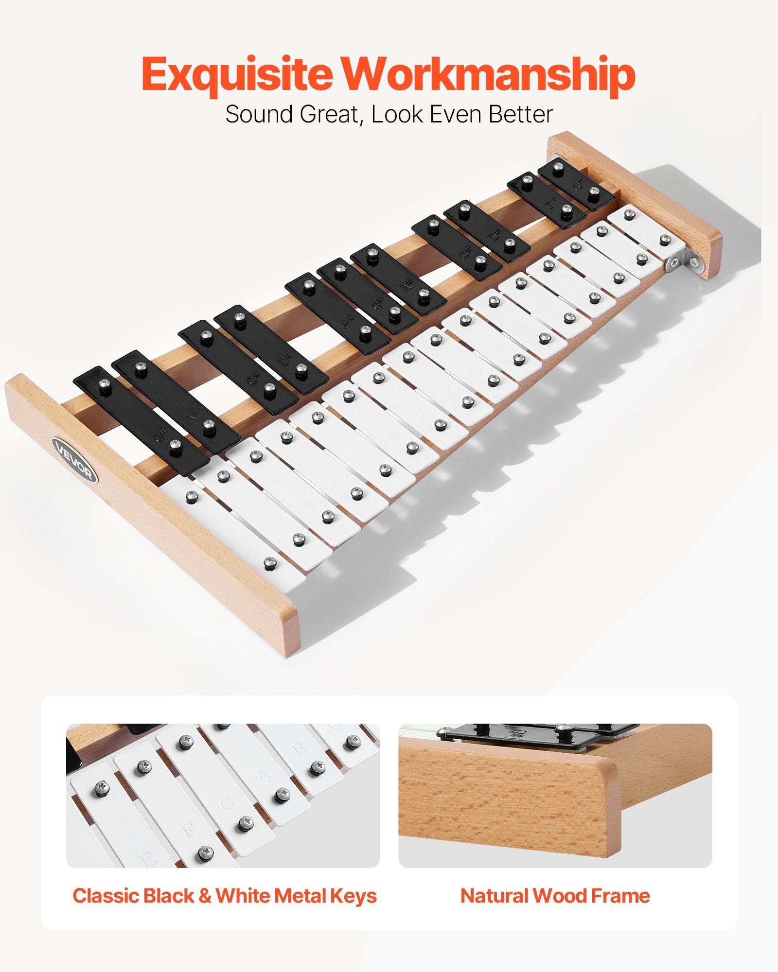 Glockenspiel Xylophone, 27 Notes, Professional Xylophone Percussion Instrument, with Metal Keys, Includes 4 V952-LPZQHBSWZJ27ZB5YD001V0
